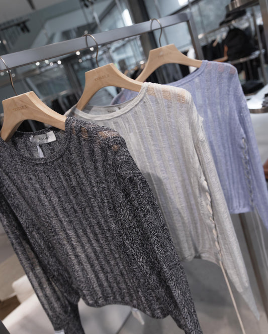 sheer rib crewneck knit