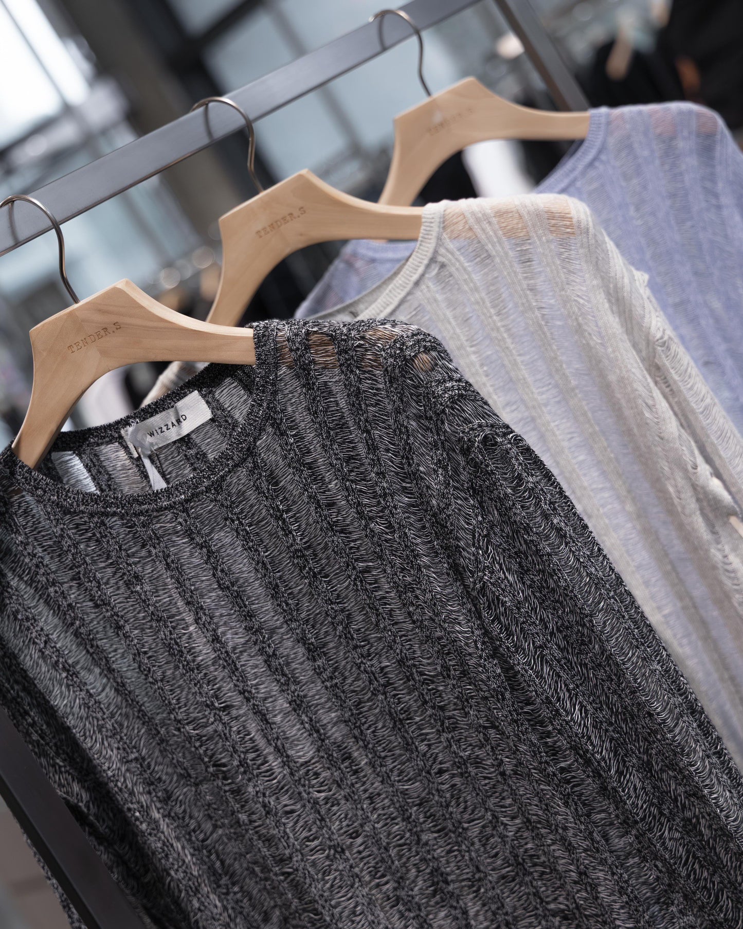 sheer rib crewneck knit