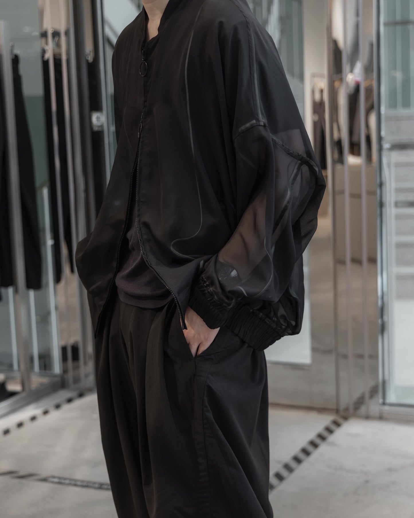 sheer balloon blouson