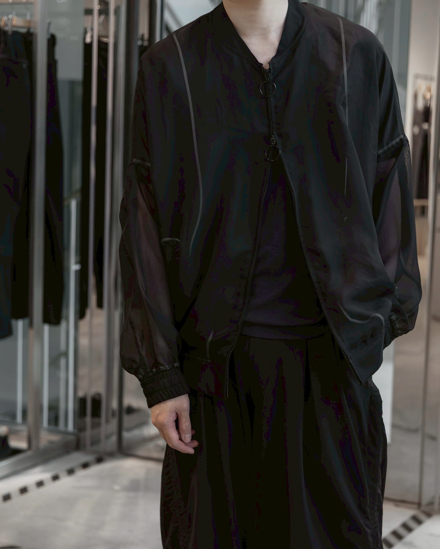 sheer balloon blouson