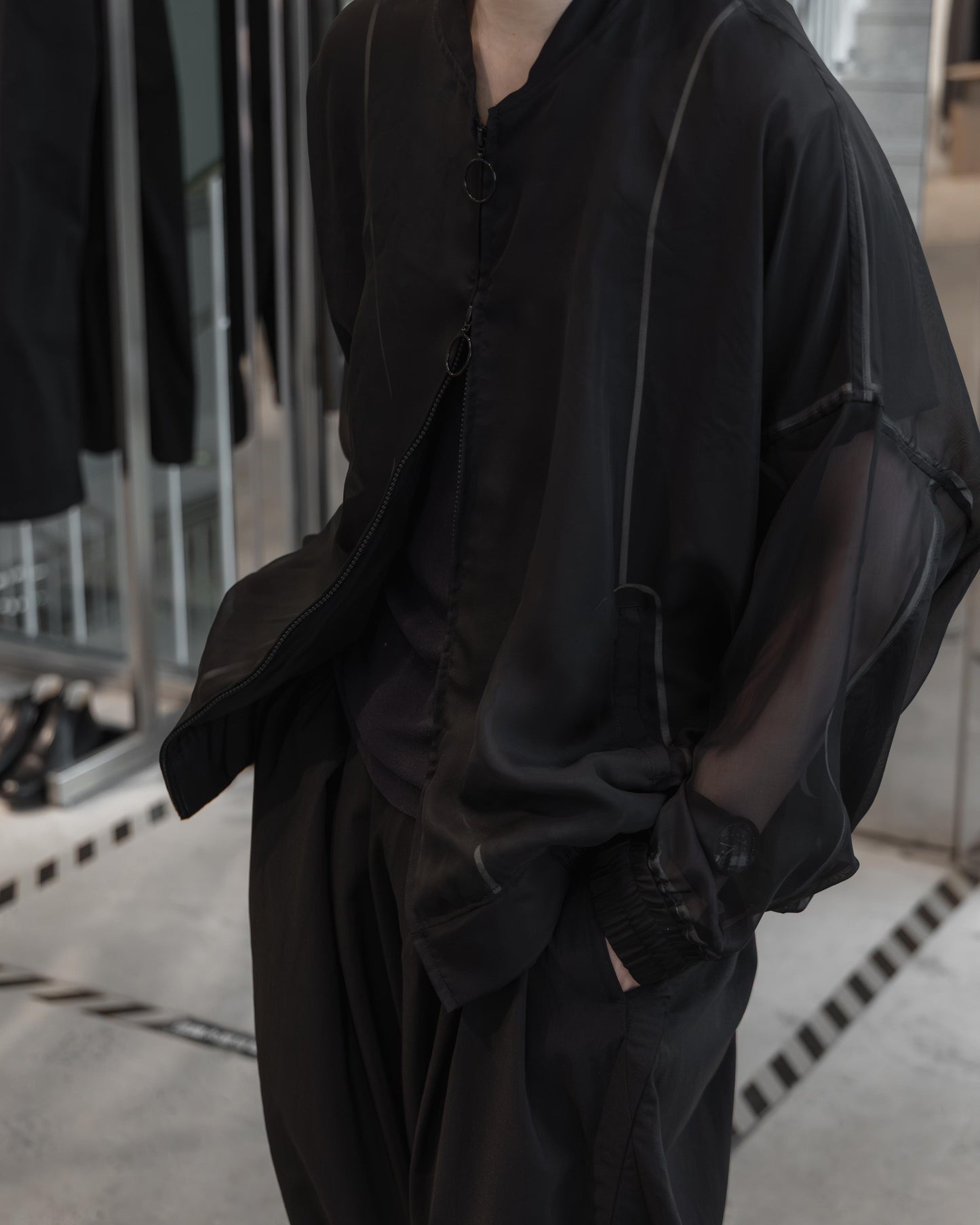sheer balloon blouson
