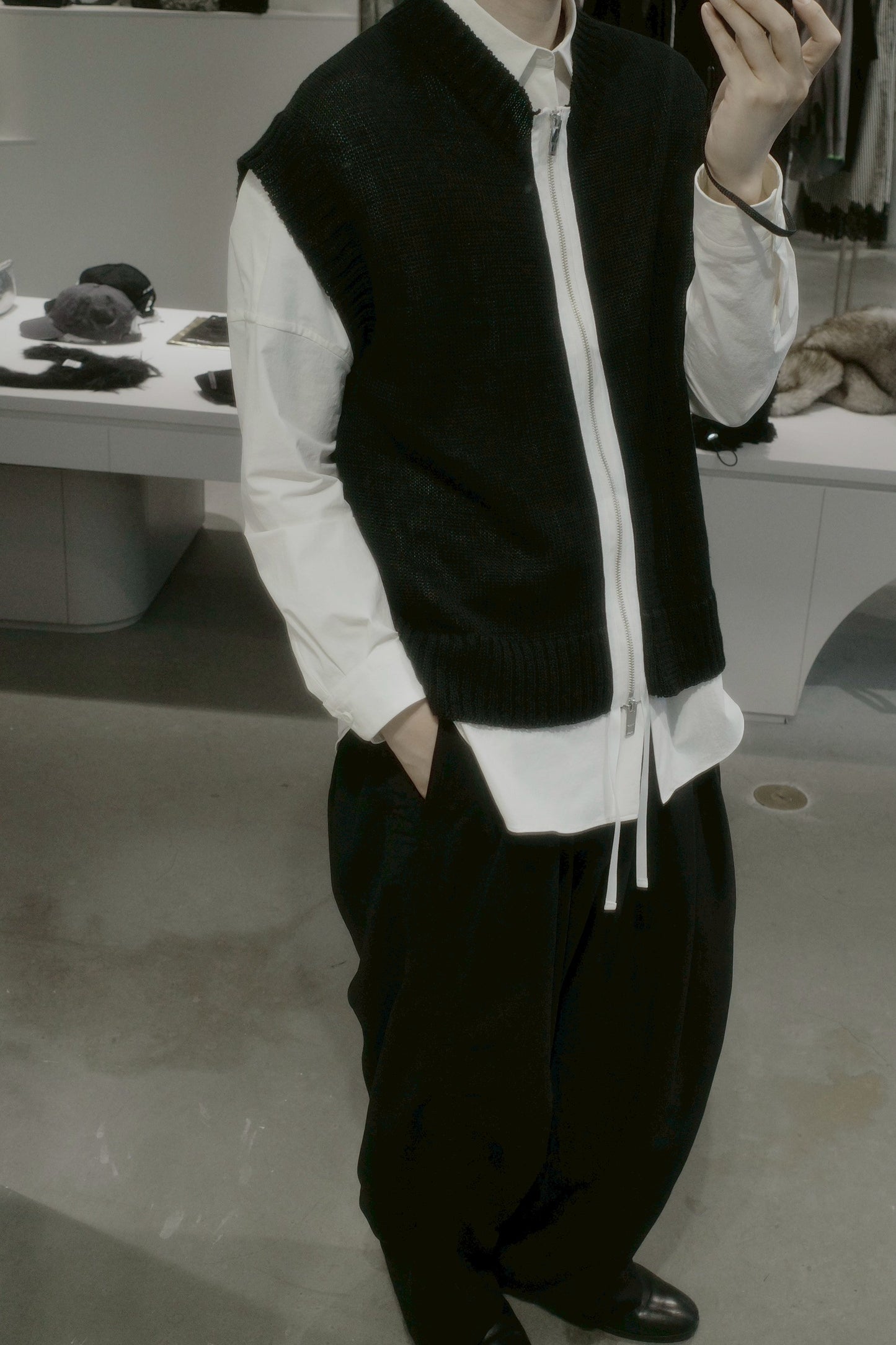 knit zip up vest