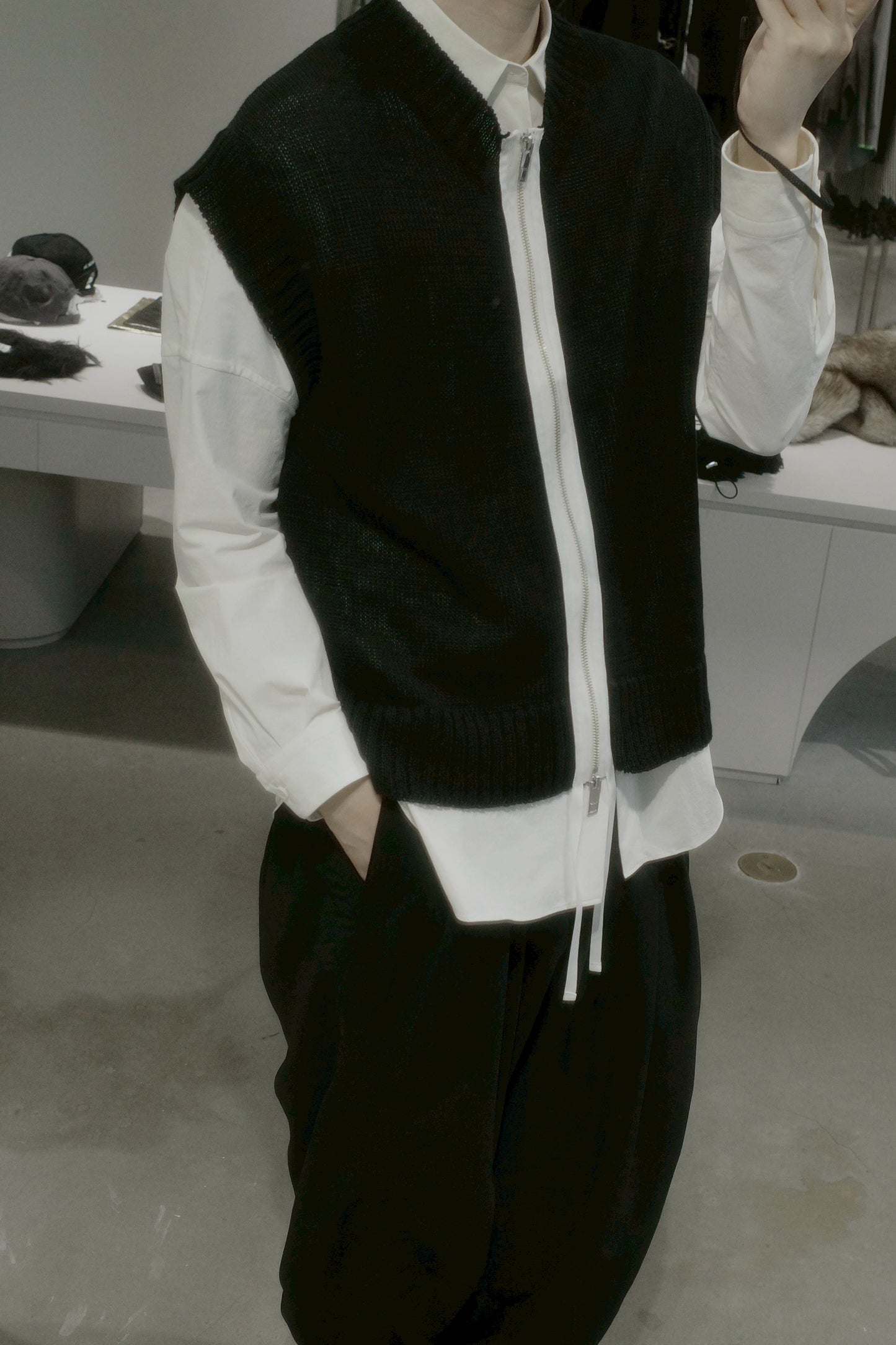 knit zip up vest
