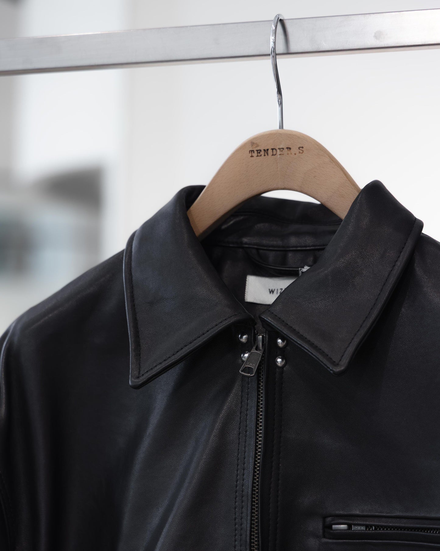 studded motion pleat leather jacket