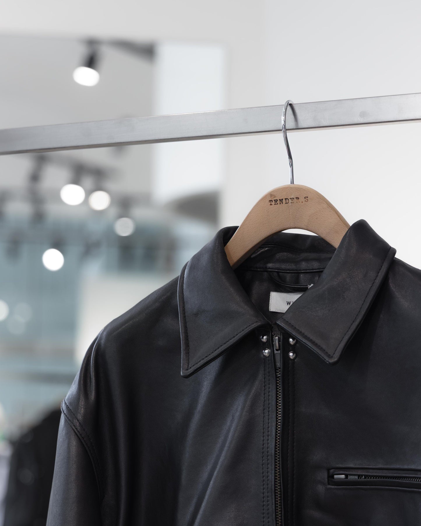 studded motion pleat leather jacket