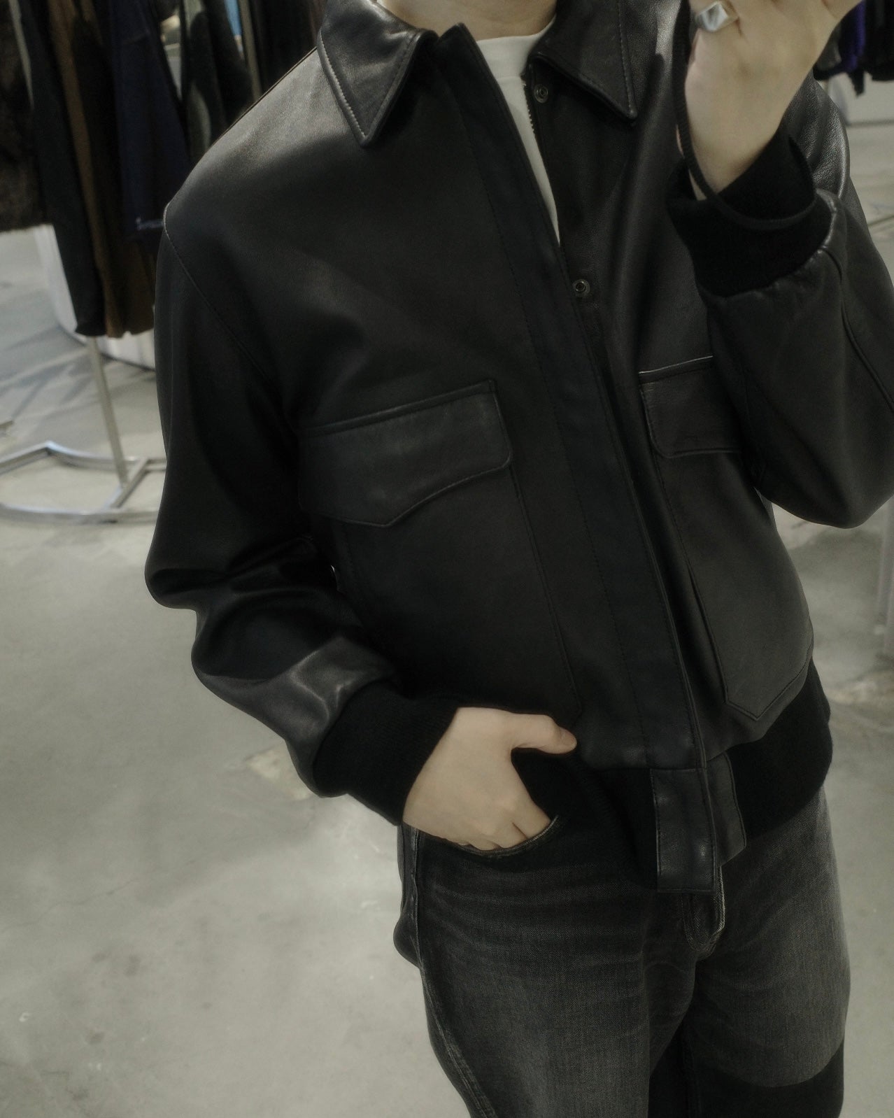 antique hair sheep leather light jacket