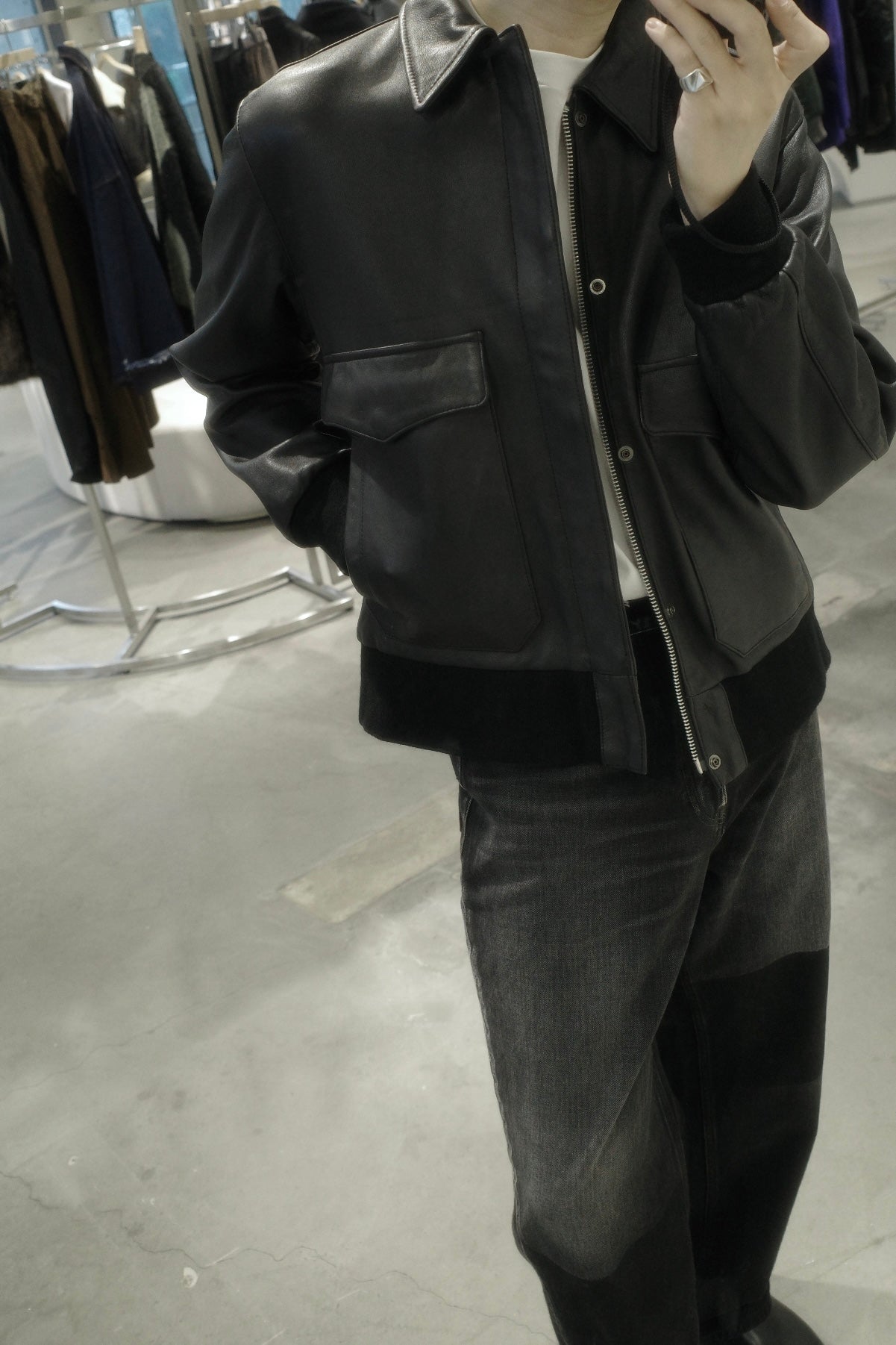 antique hair sheep leather light jacket