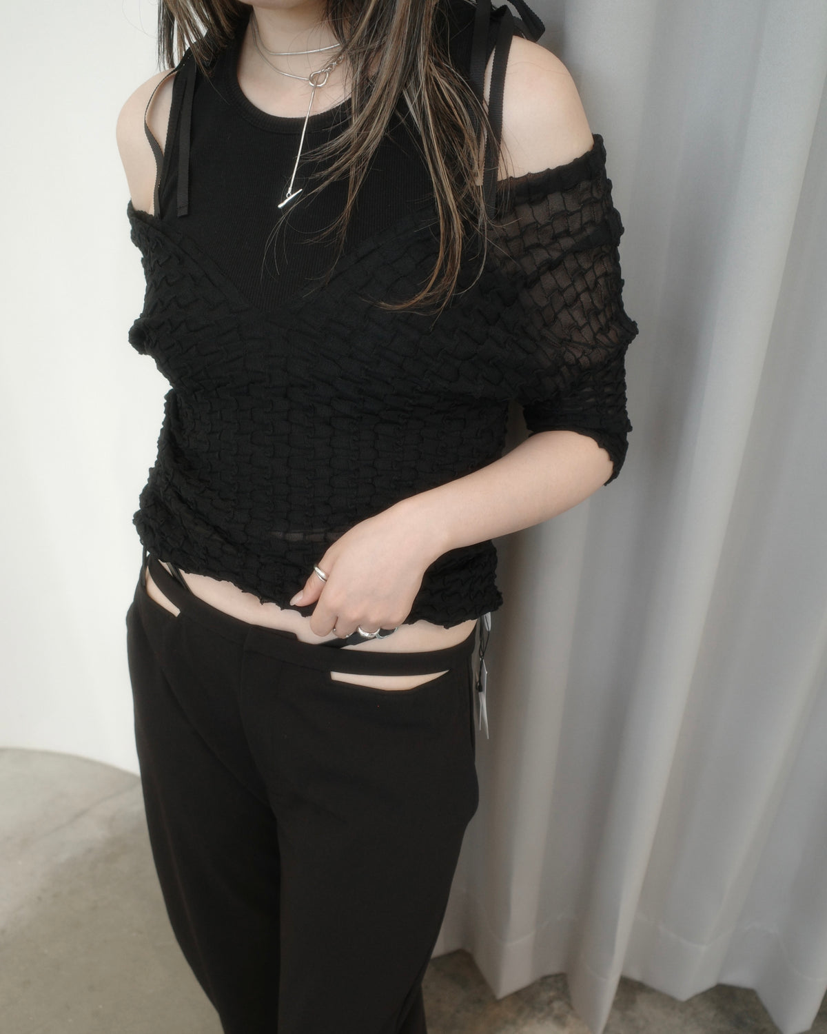 sheer wavy pullover