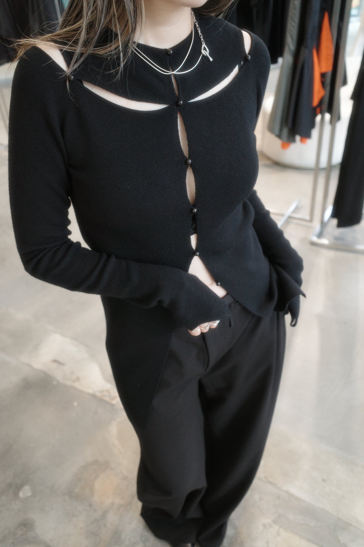 rib yoke cardigan