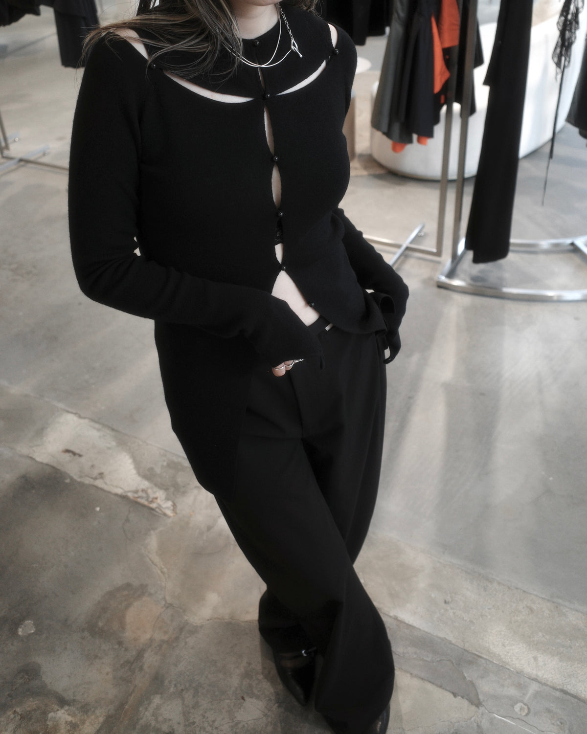 rib yoke cardigan