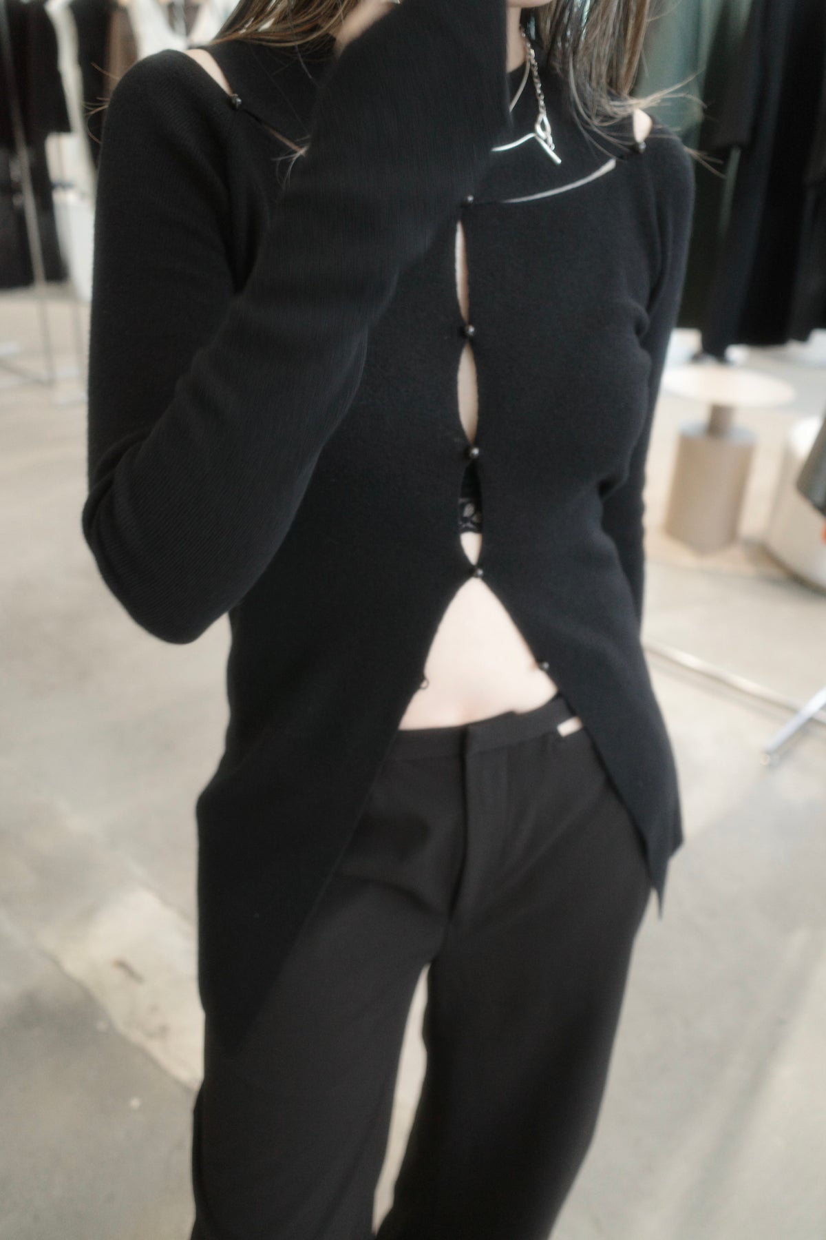 rib yoke cardigan