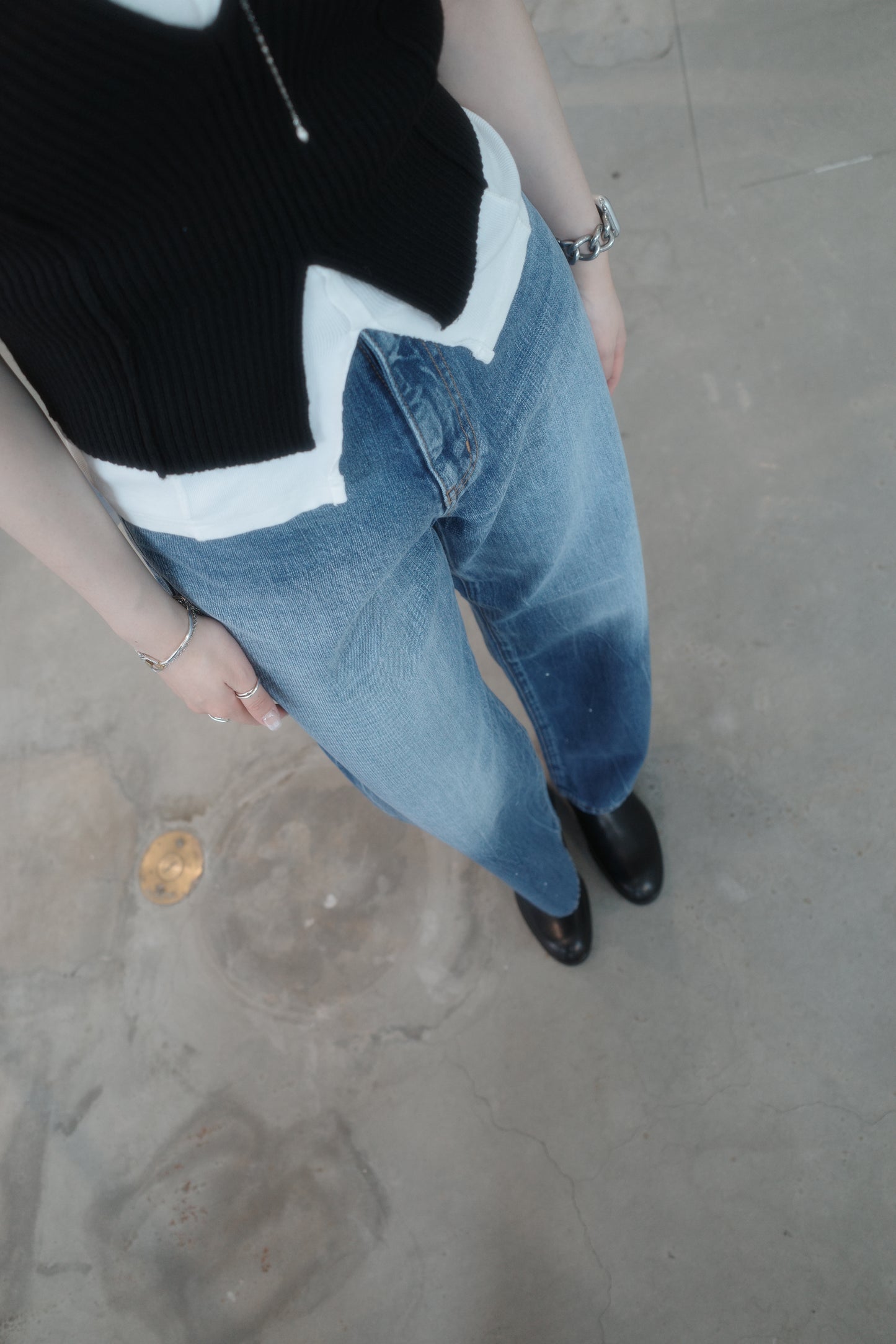 selvage denim wide jeans/used