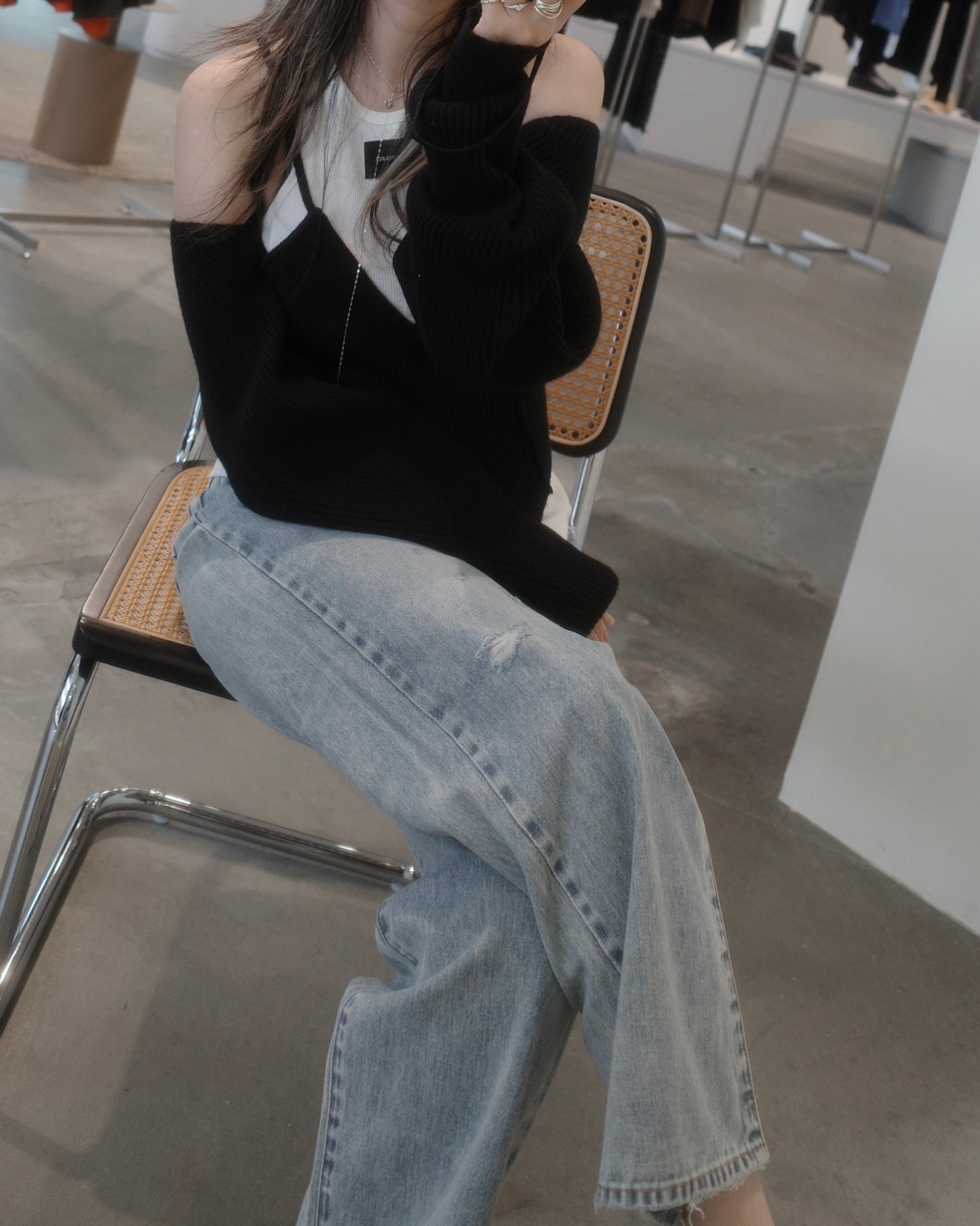 selvage denim wide jeans/faded