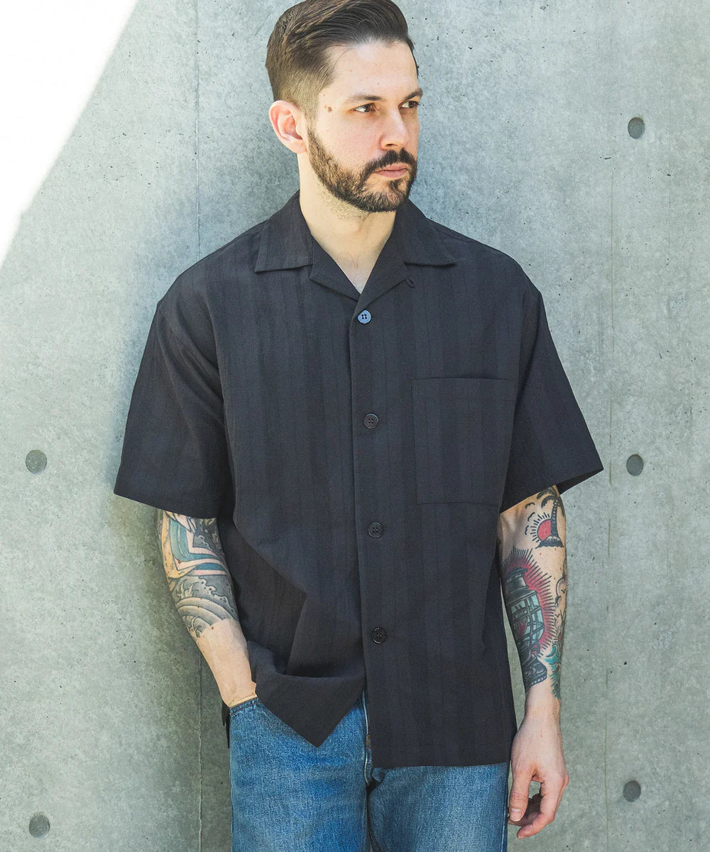 c/l panama stripes / short/s open collar shirt