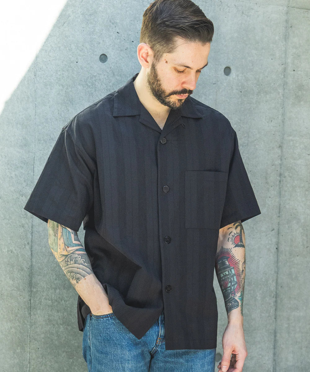 c/l panama stripes / short/s open collar shirt