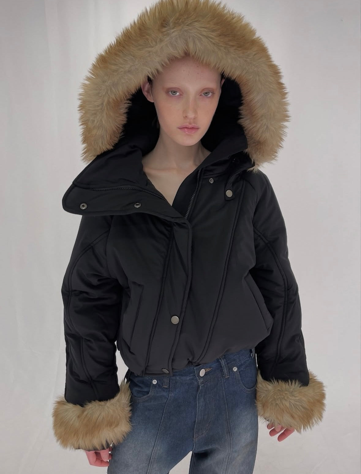 fur hooded padding jacket
