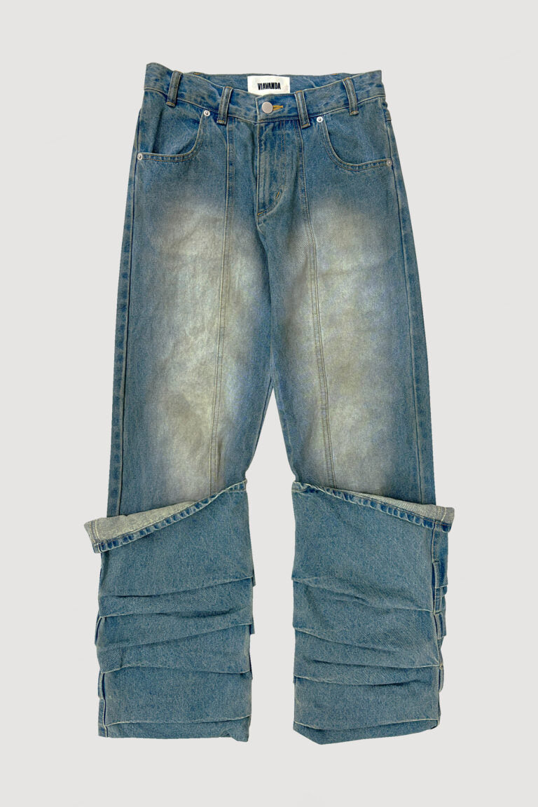 overlap tuck denim pants