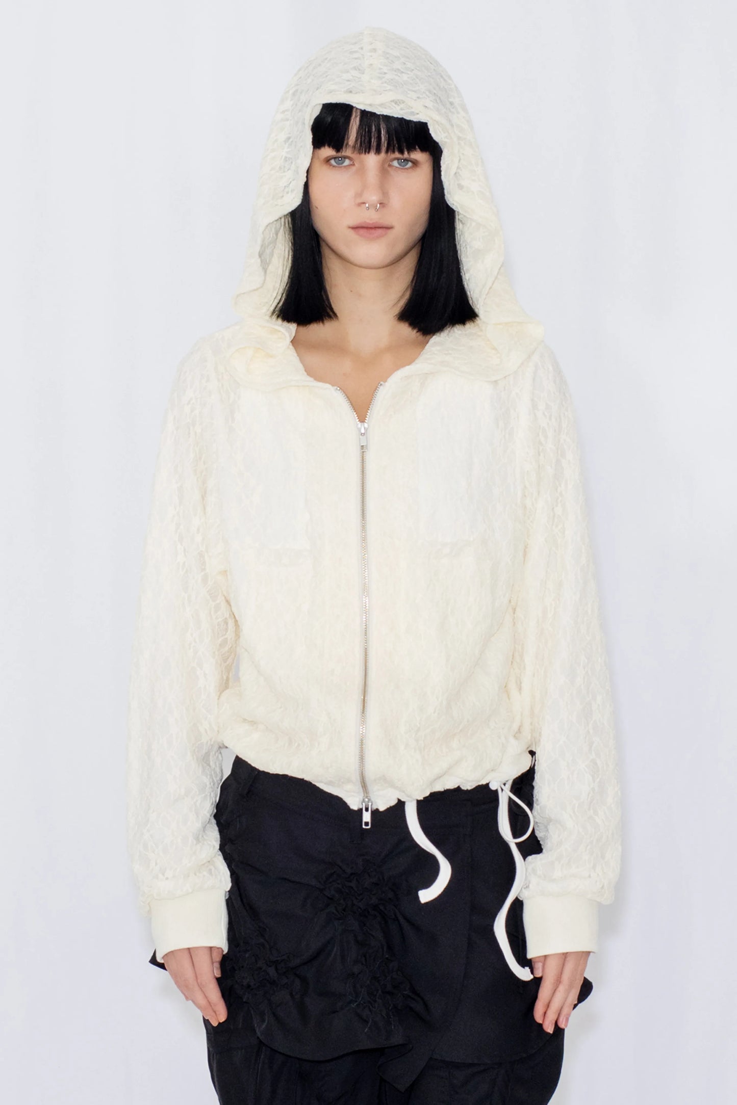 lace double zip hoodie