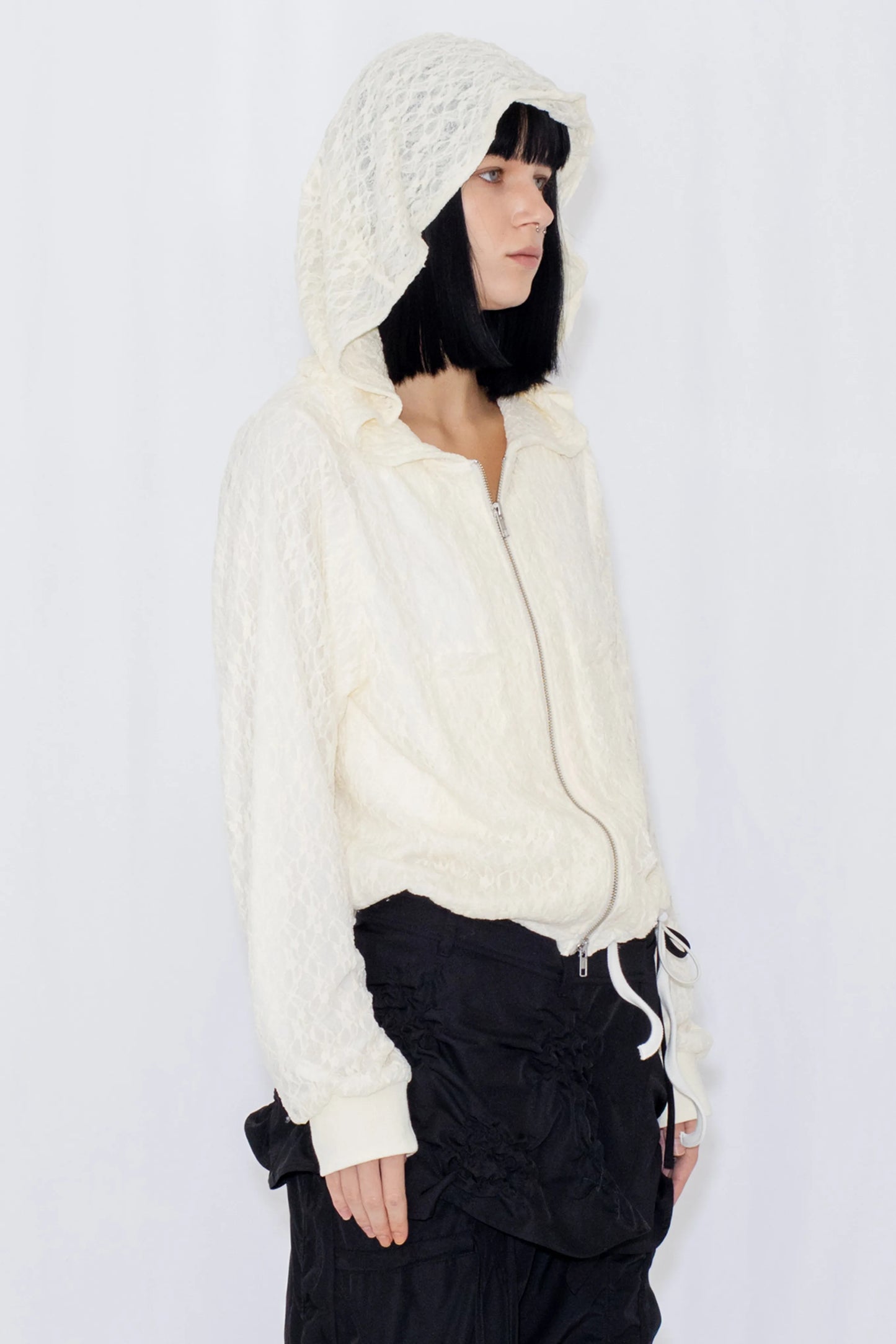lace double zip hoodie