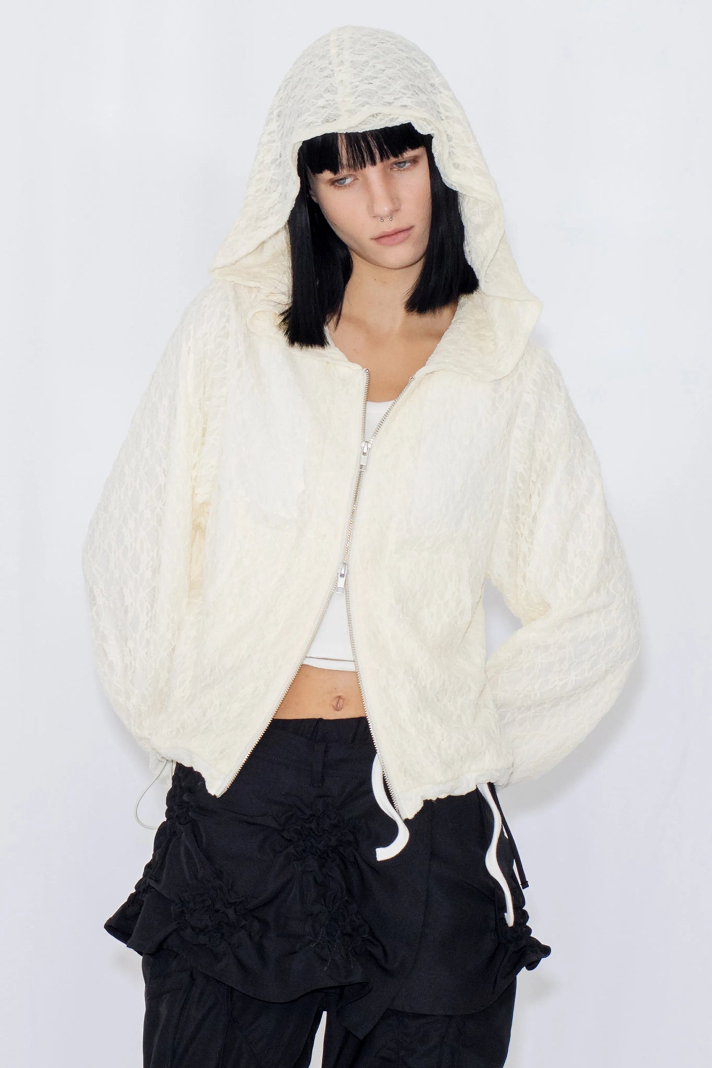 lace double zip hoodie