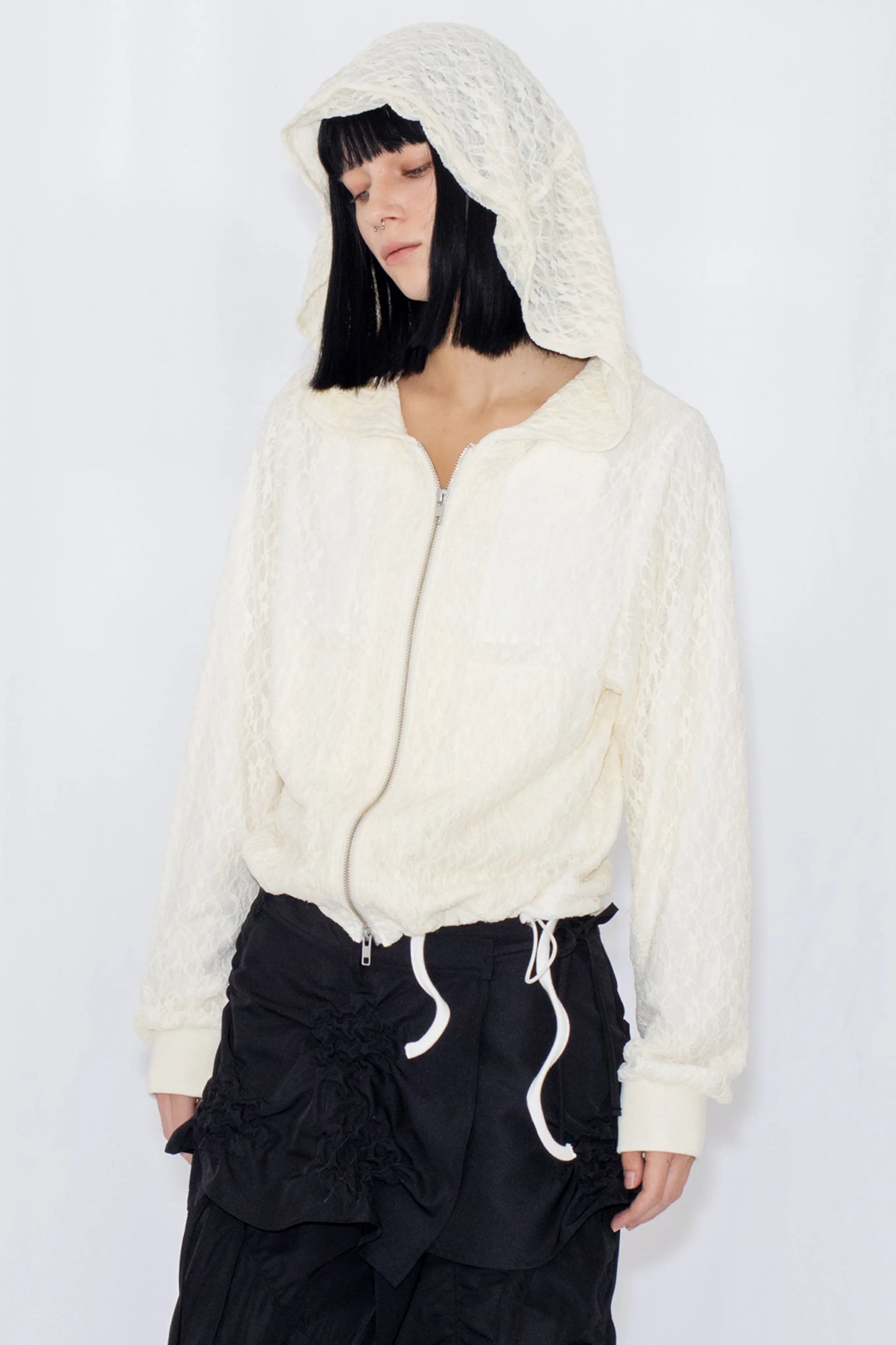lace double zip hoodie