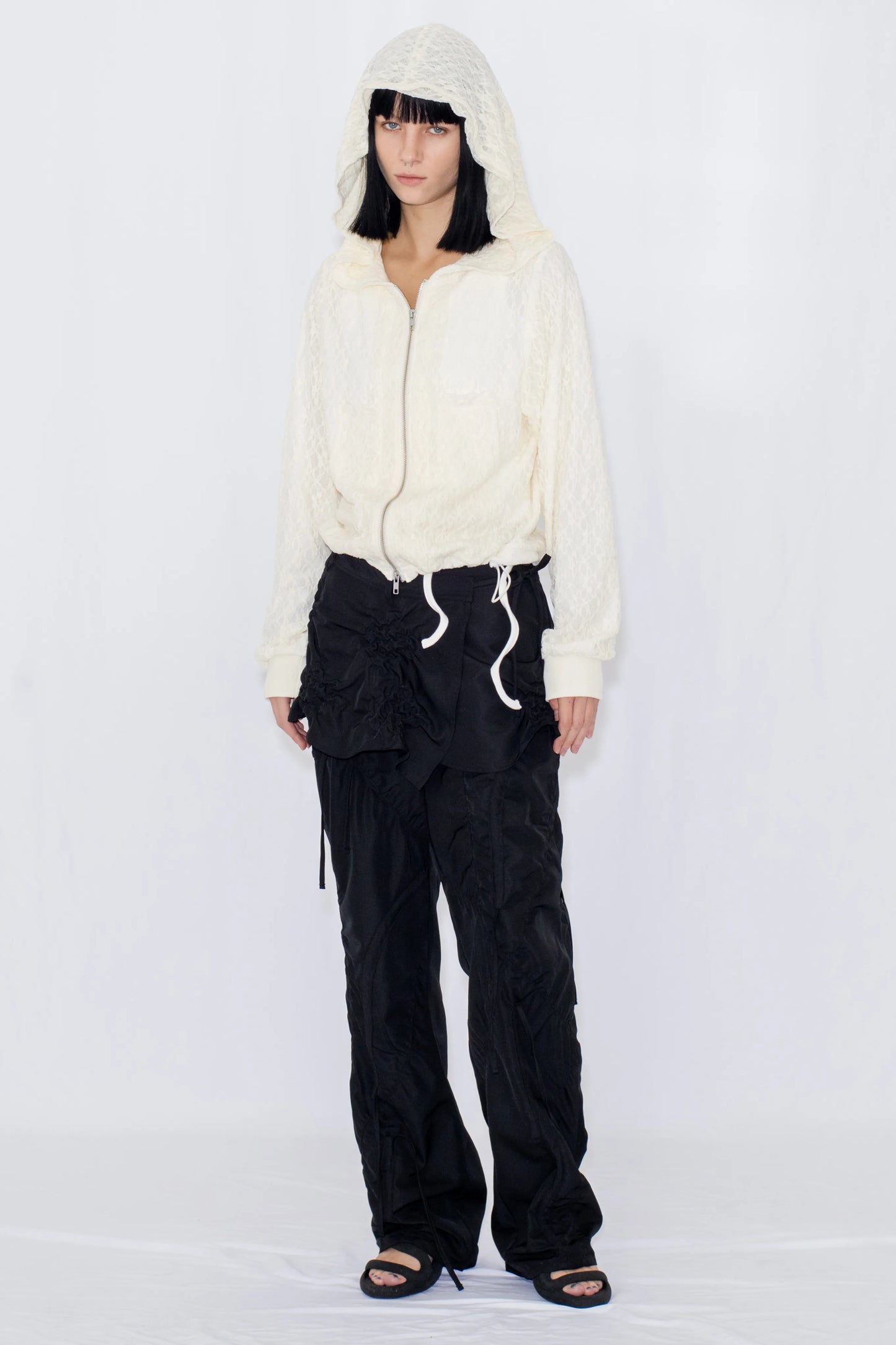 lace double zip hoodie