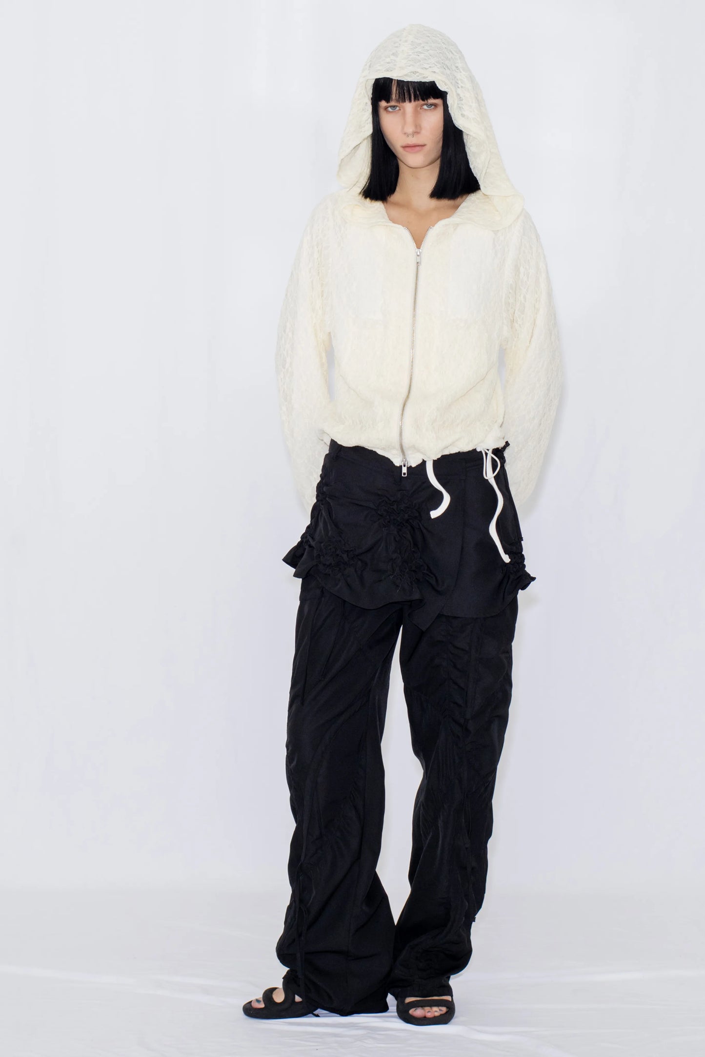 lace double zip hoodie