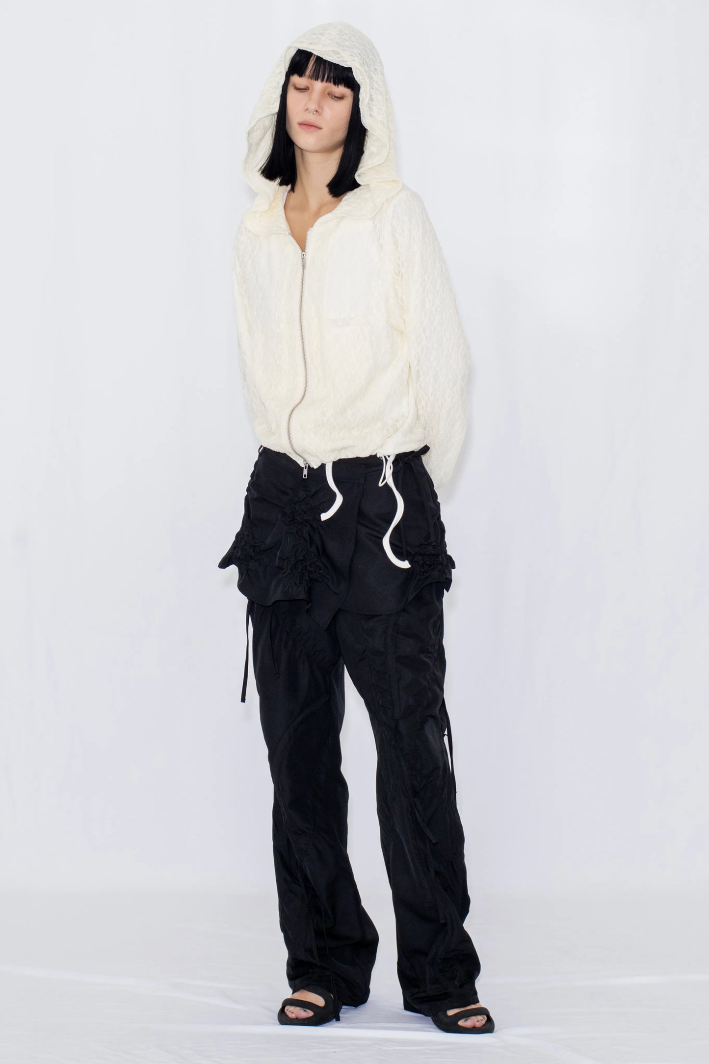 lace double zip hoodie