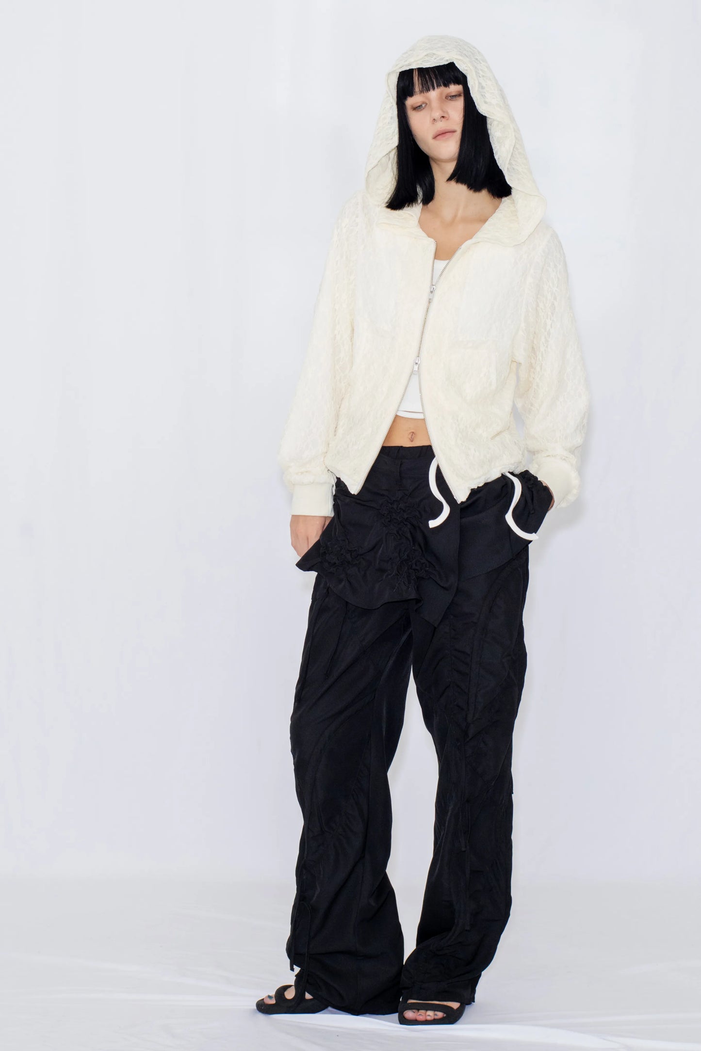 lace double zip hoodie