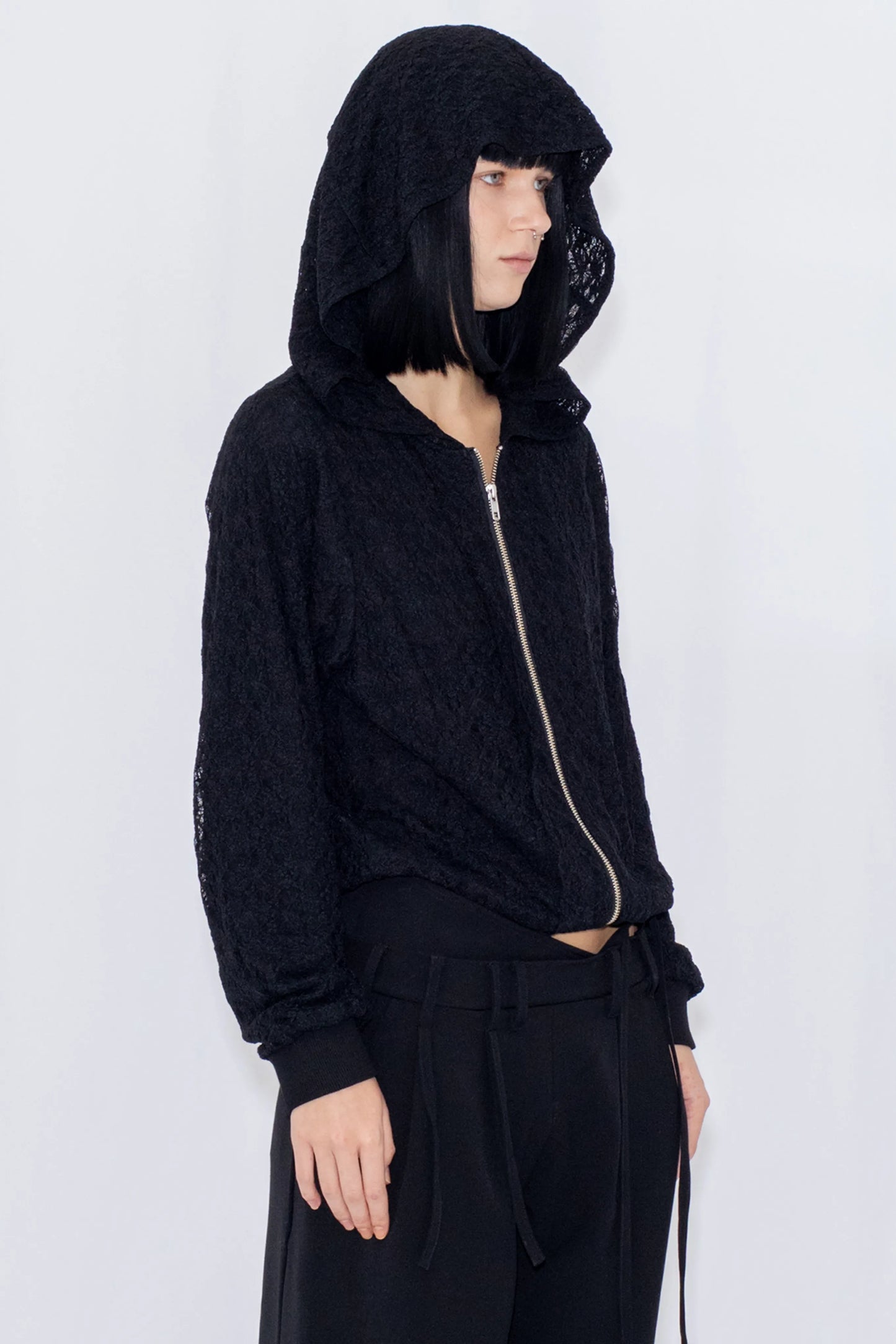 lace double zip hoodie