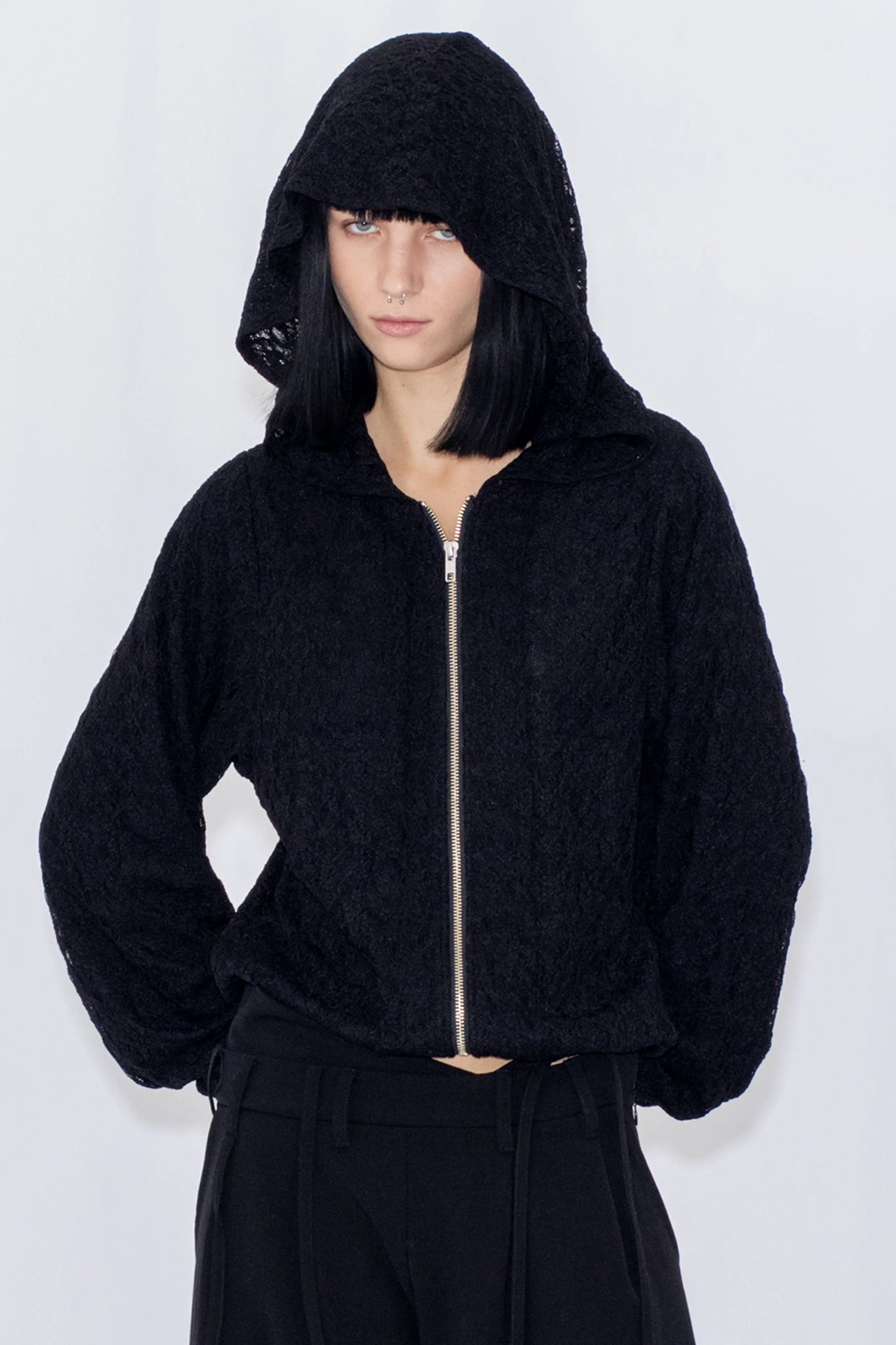 lace double zip hoodie