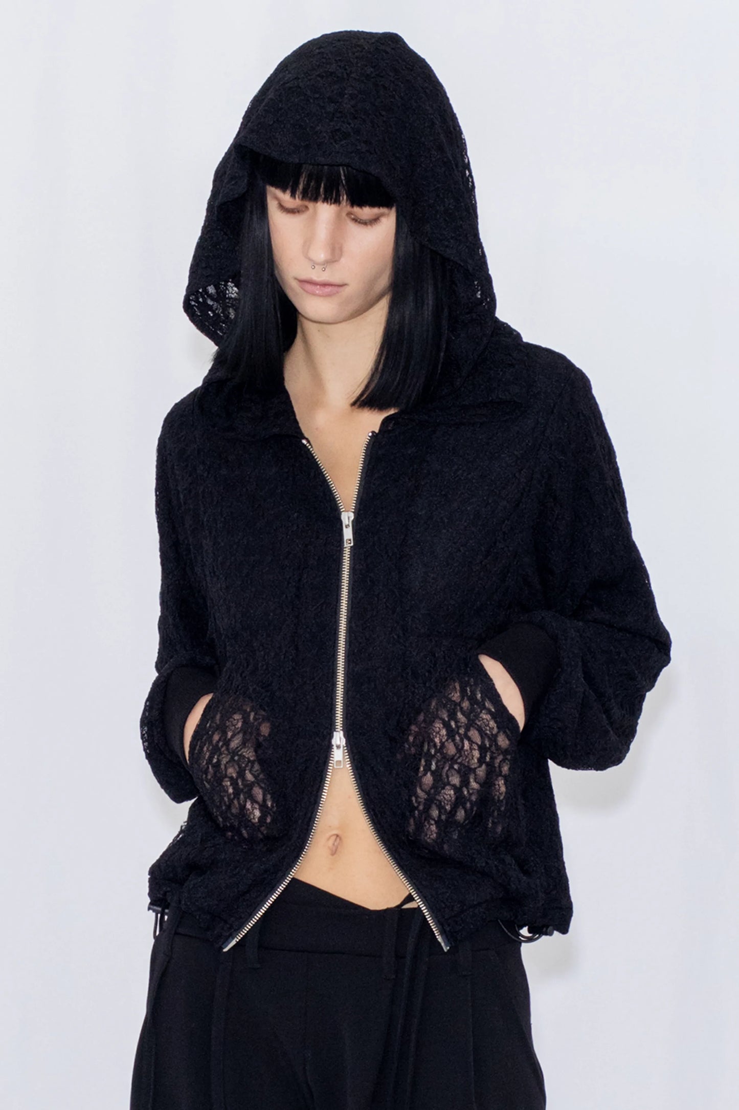 lace double zip hoodie