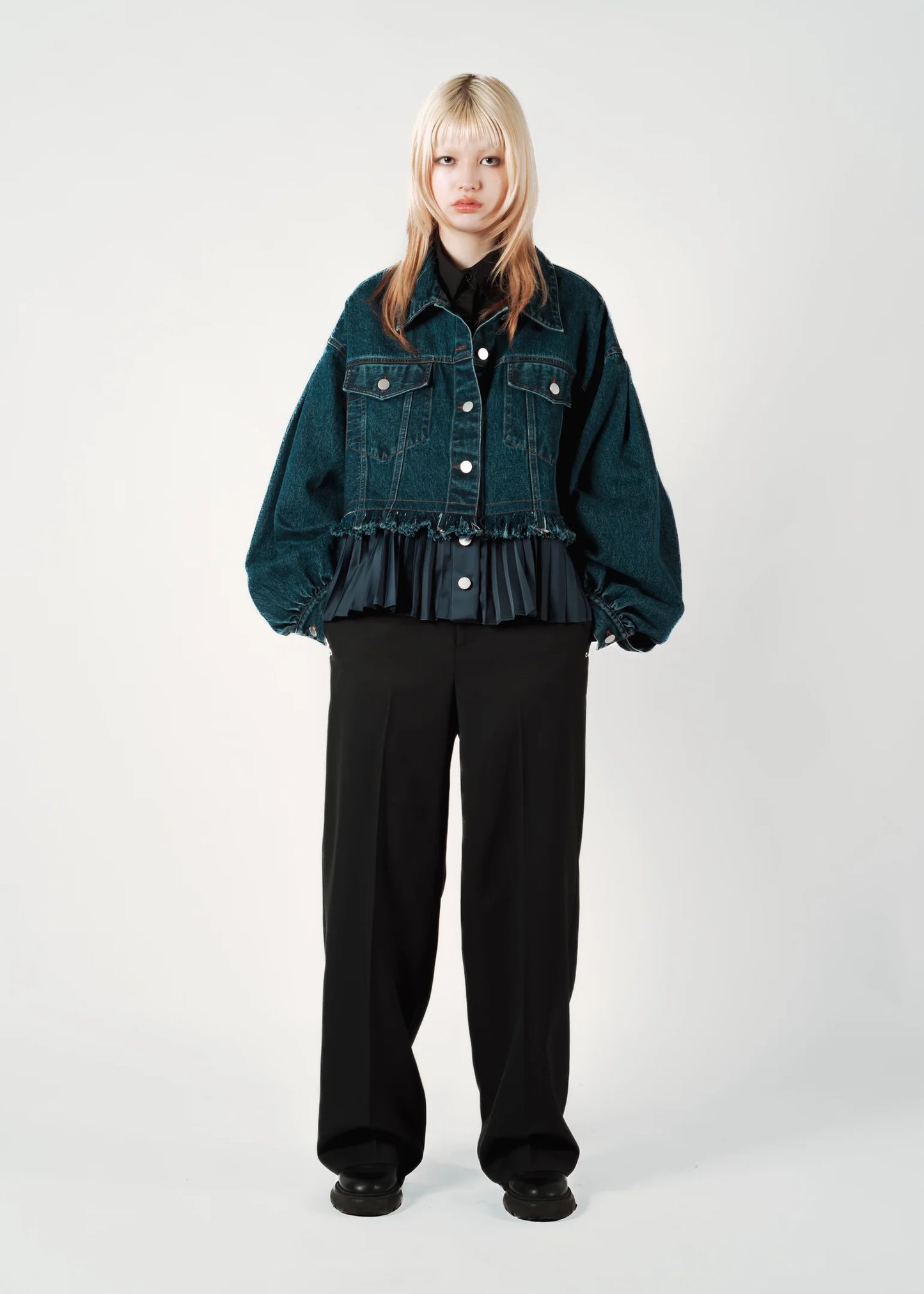 pleats denim blouson