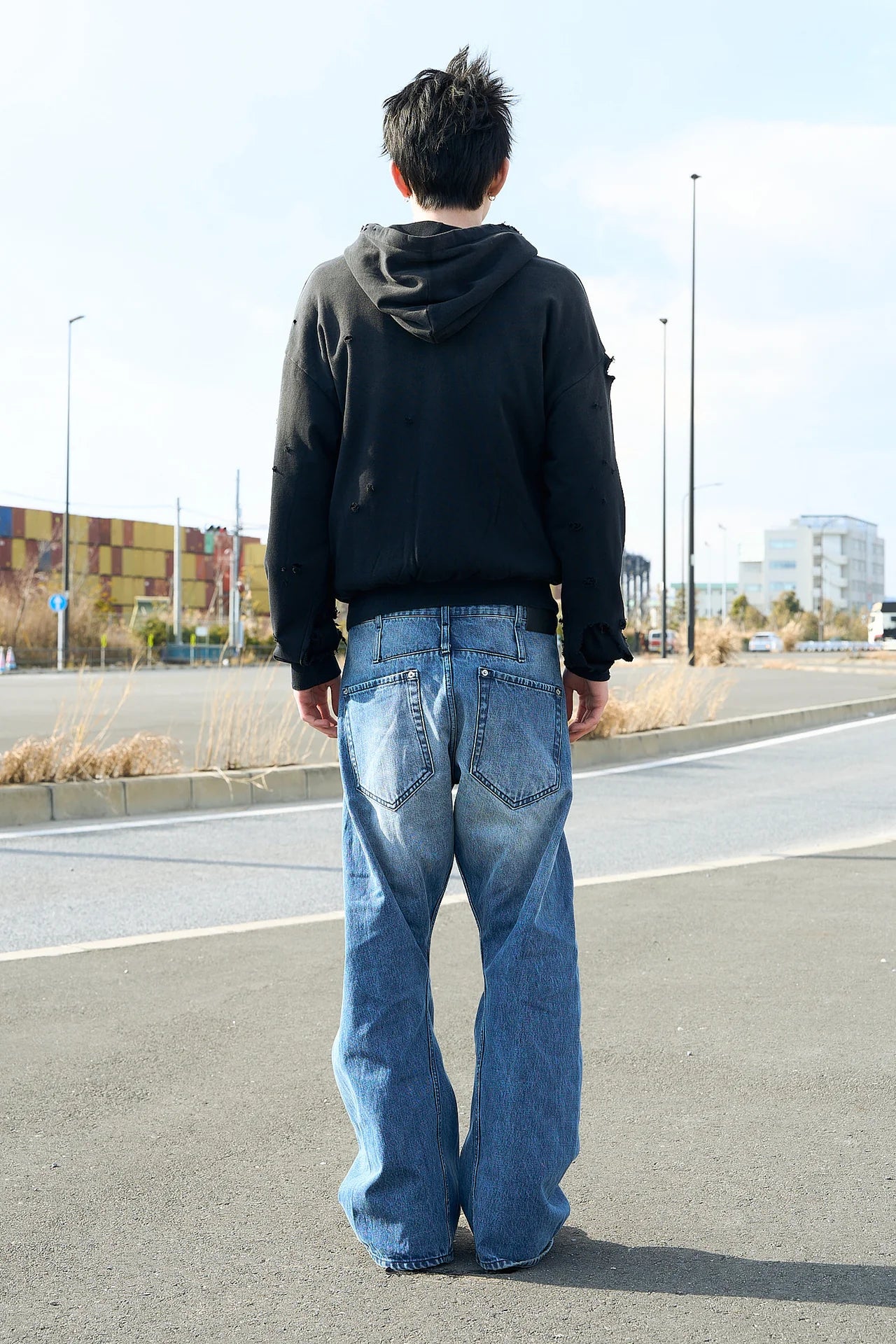 overlap denim wide pants