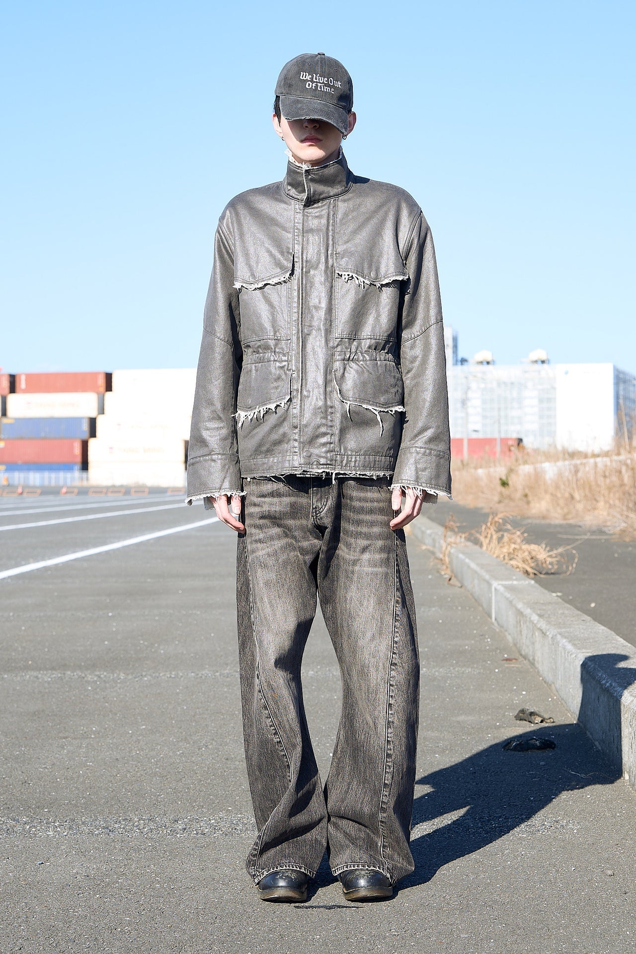 overlap denim wide pants