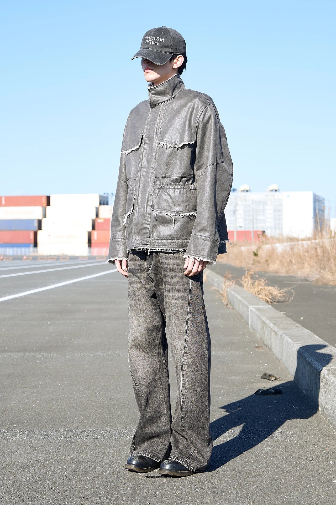 overlap denim wide pants