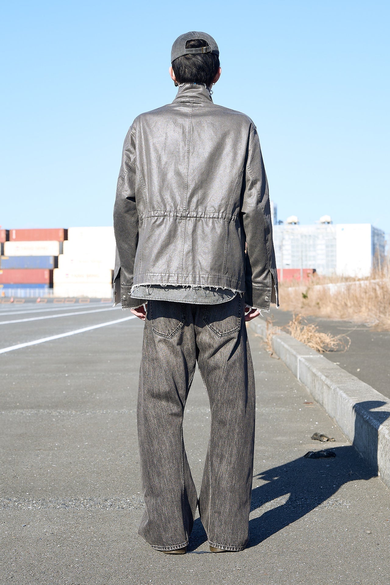 overlap denim wide pants