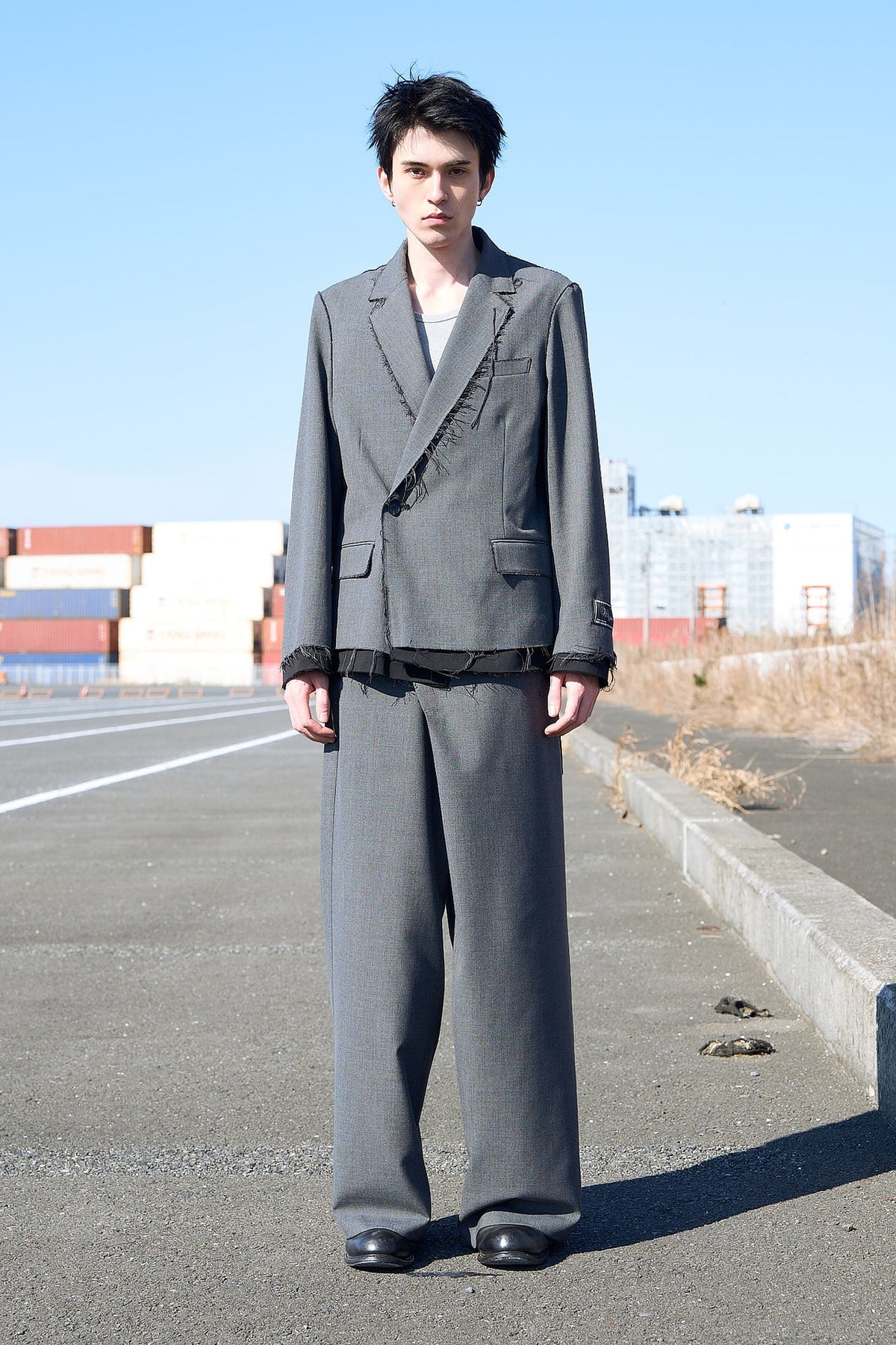 overlap front wool slacks