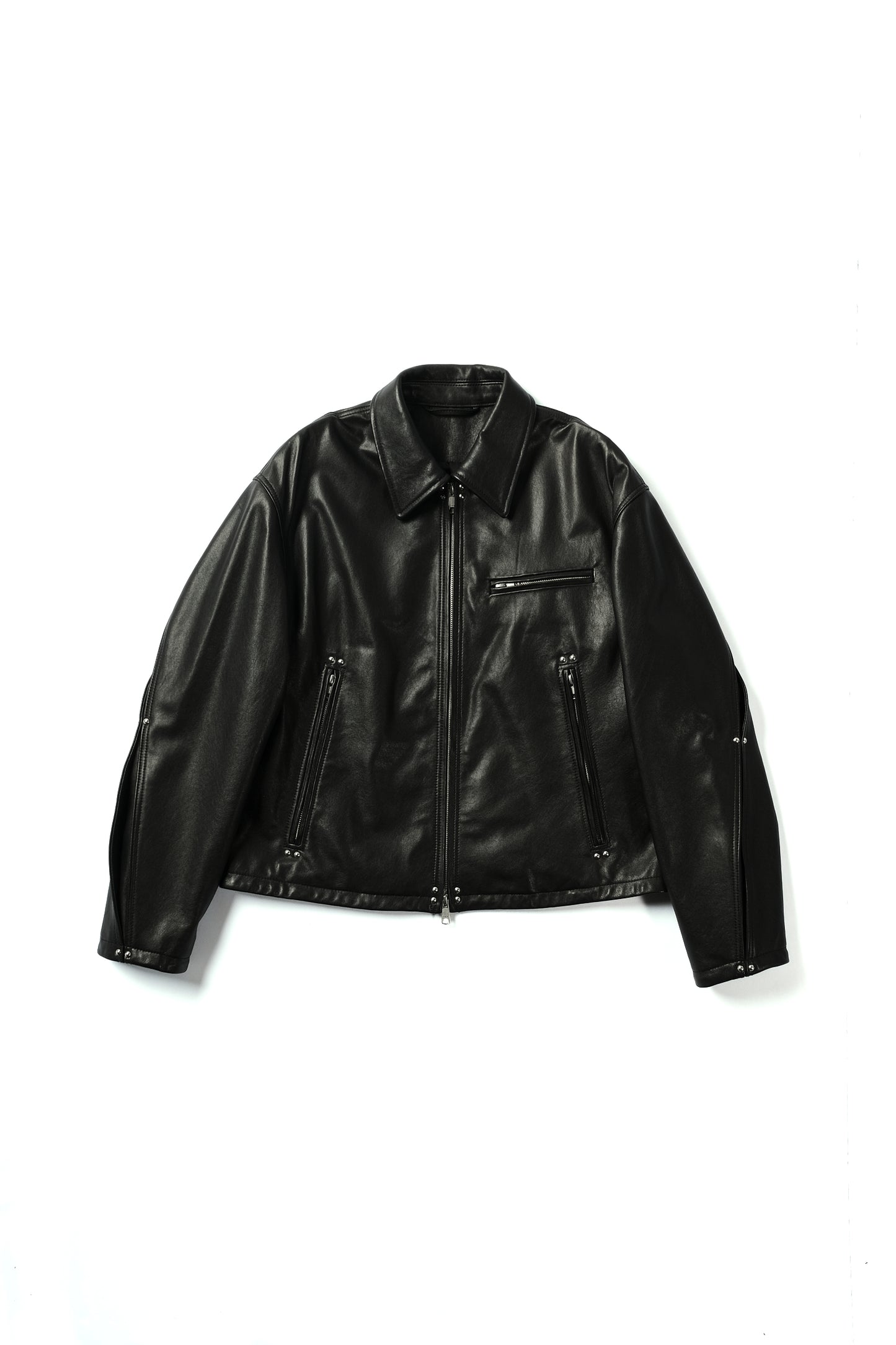 studded motion pleat leather jacket