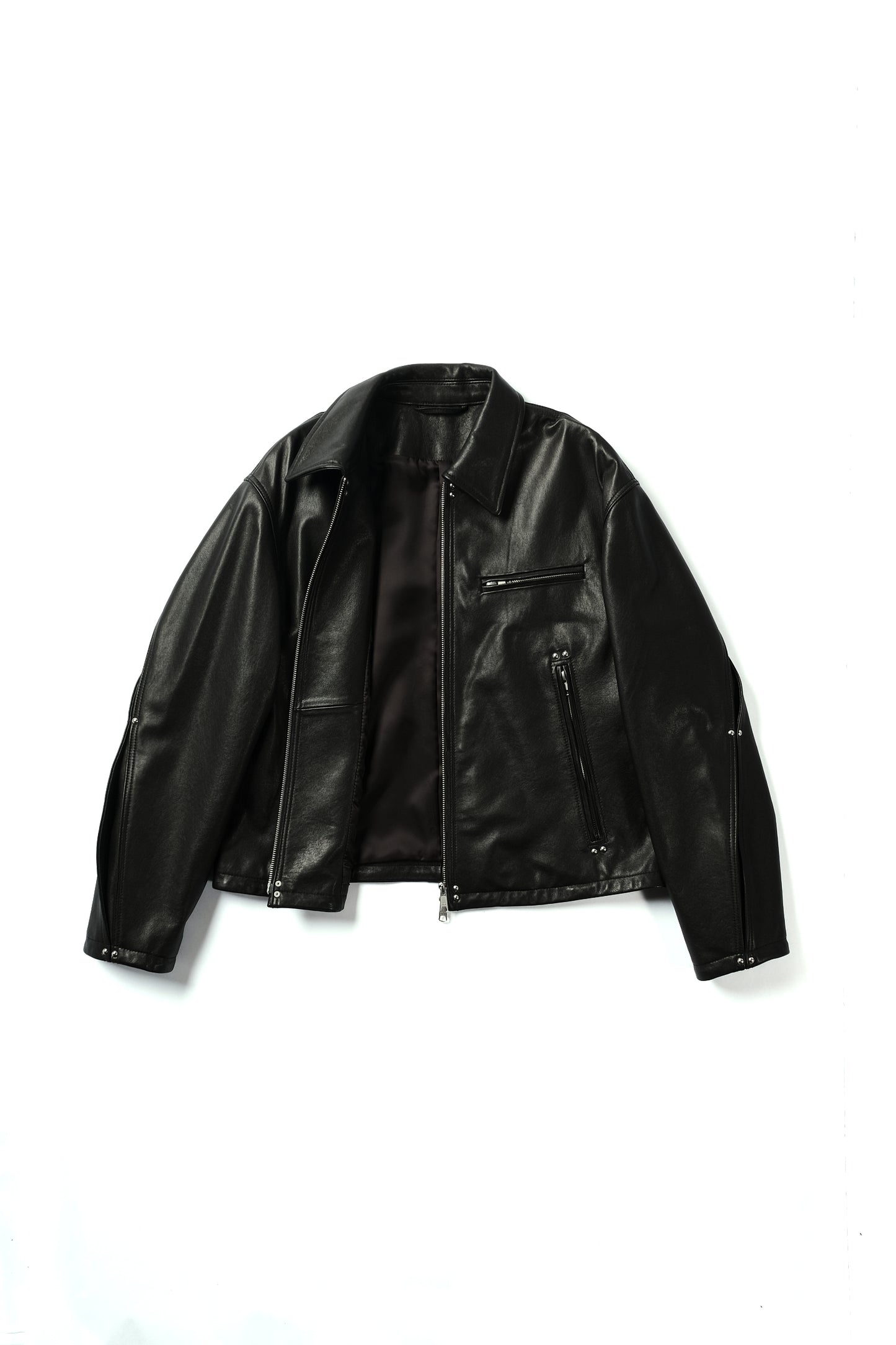 studded motion pleat leather jacket