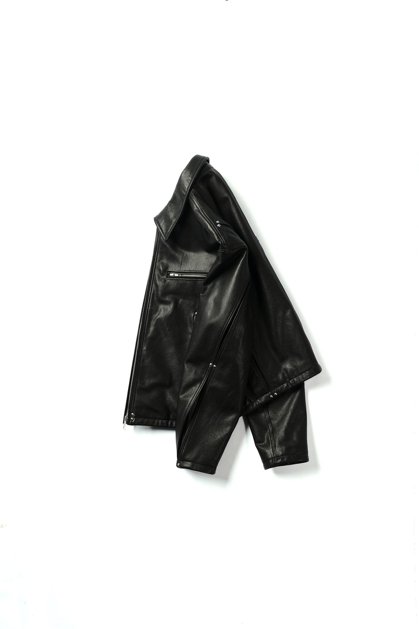 studded motion pleat leather jacket