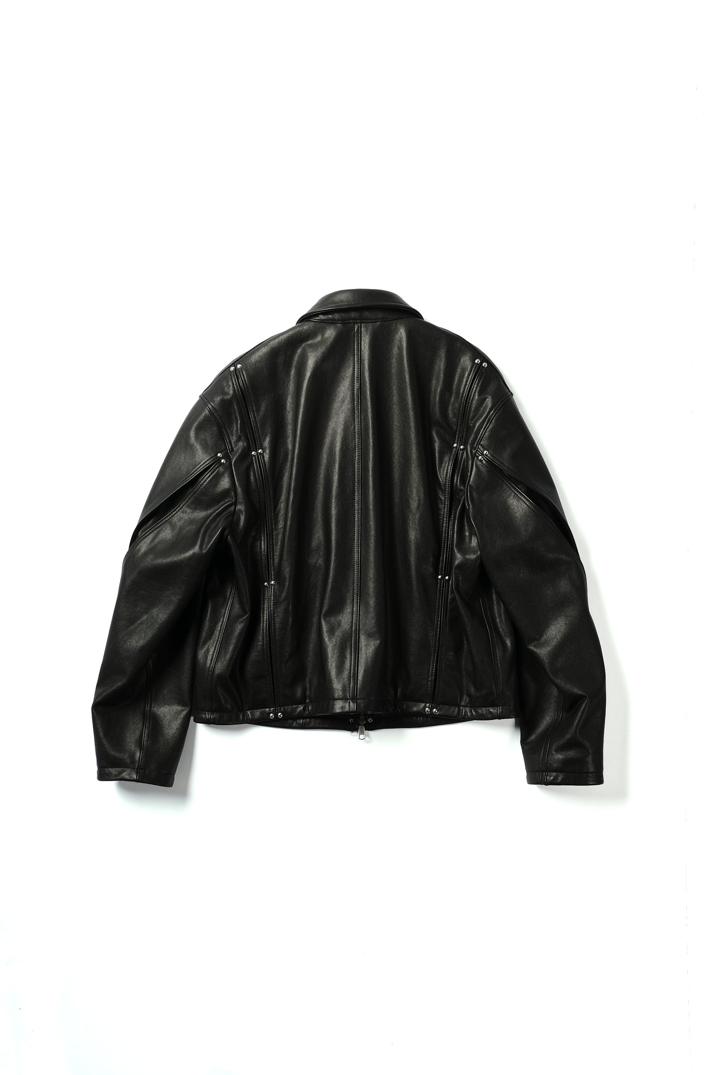 studded motion pleat leather jacket