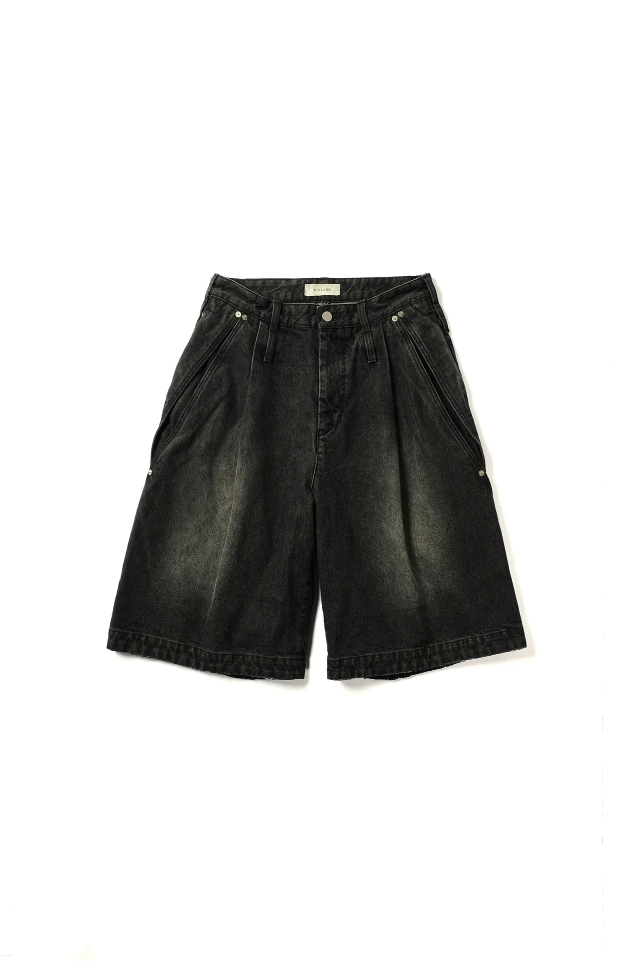motion pleat wide denim shorts
