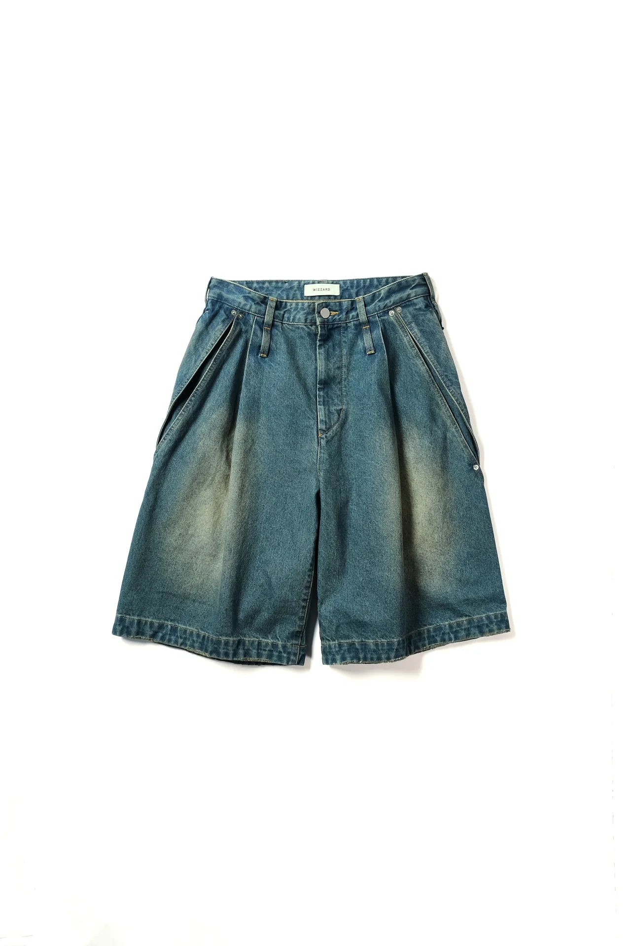 motion pleat wide denim shorts