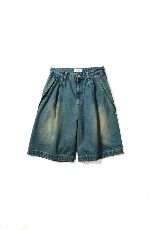 motion pleat wide denim shorts
