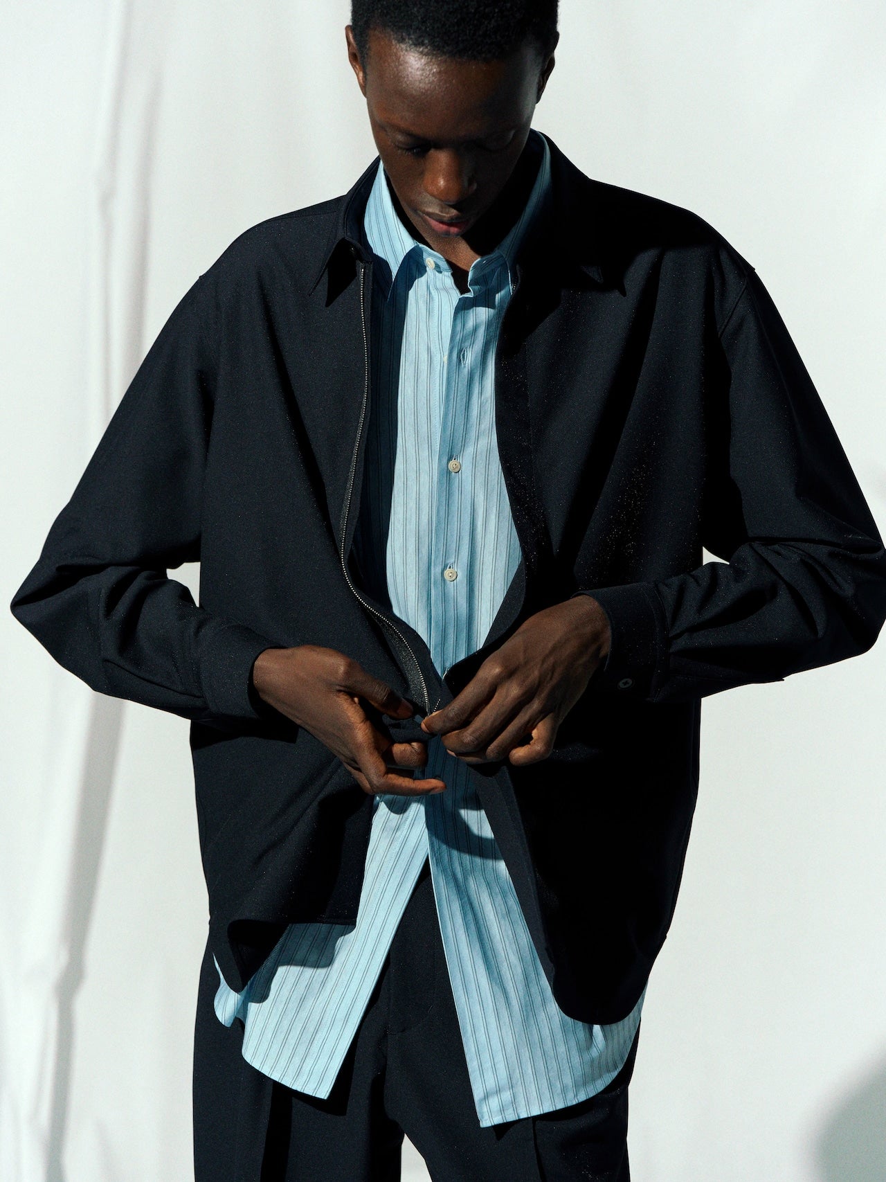 cupro twill balancircular® fly front zip shirt jacket