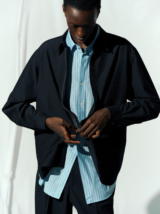 cupro twill balancircular® fly front zip shirt jacket