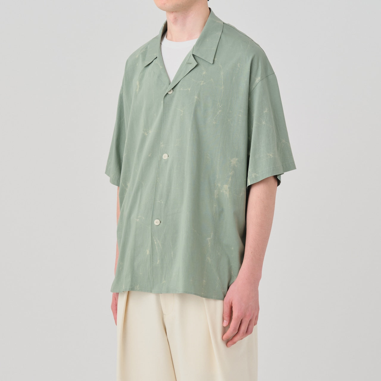 wax resist dye open collar half sleeve shirt