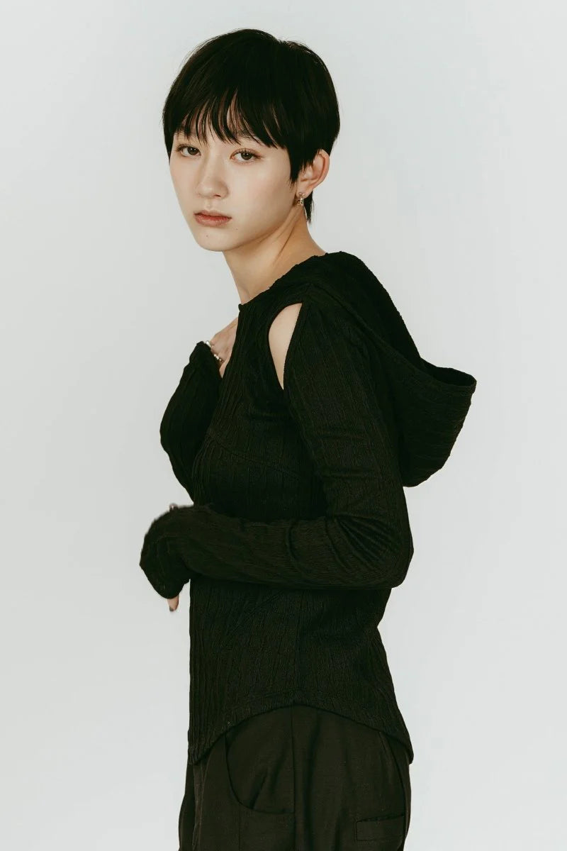hooded jacquard top