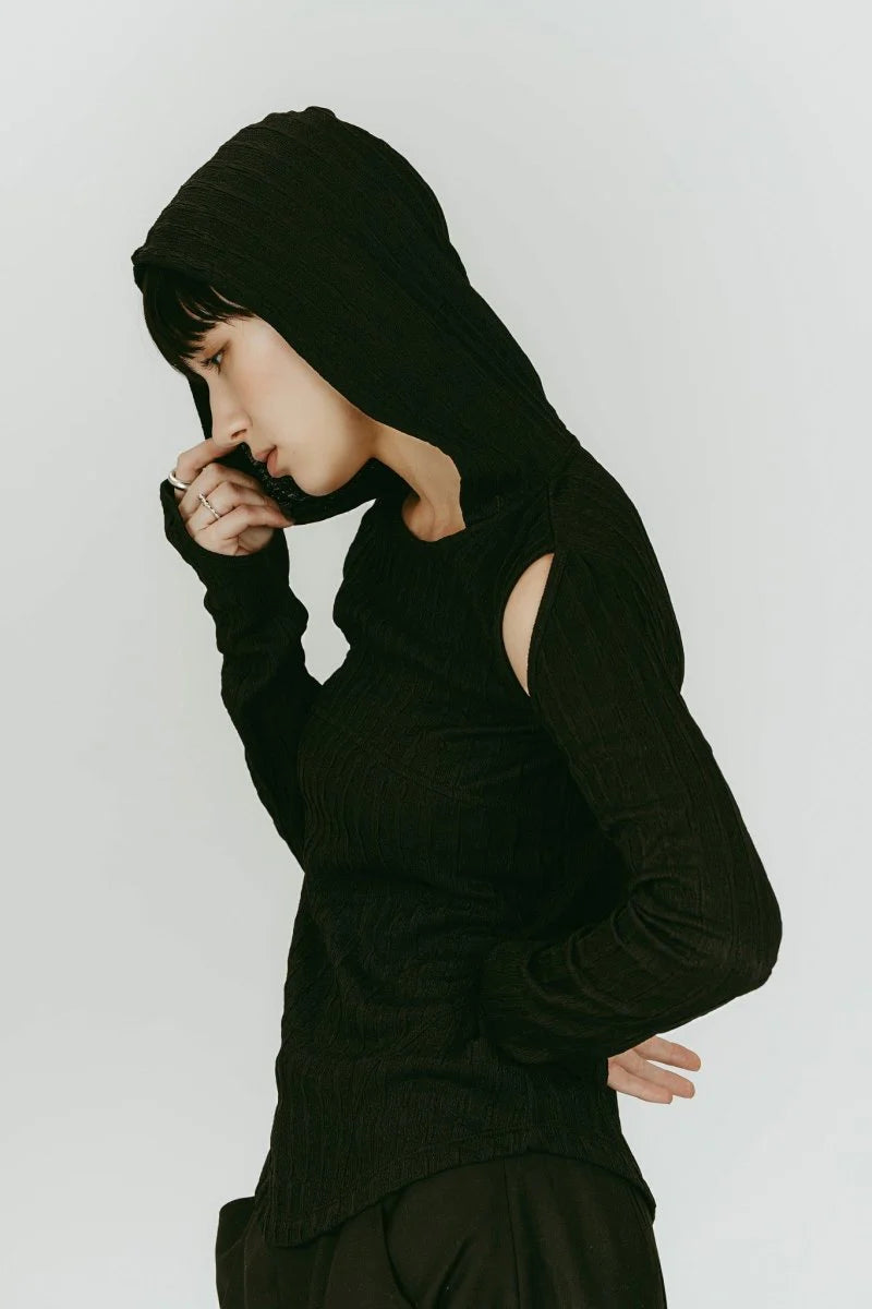 hooded jacquard top